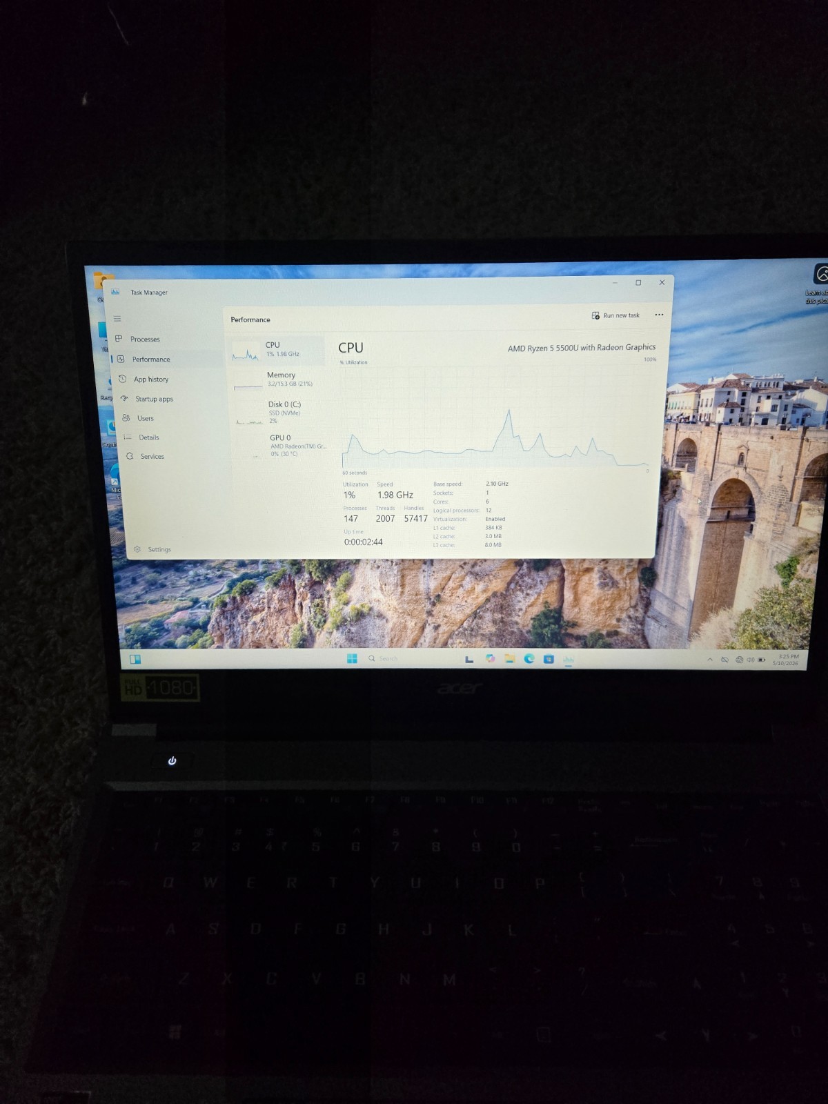 Acer Aspire Lite, Samsung NVMe SSD 1TB, AMD Ryzen 5, 16gb RAM (NO AC ADAPTER)