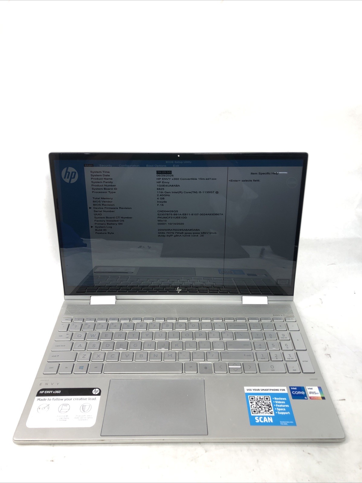 HP Envy x360 15-ed1xxx, Intel Core i5-1135G7 @2.40Ghz, 4GB RAM, NO SSD/OS,