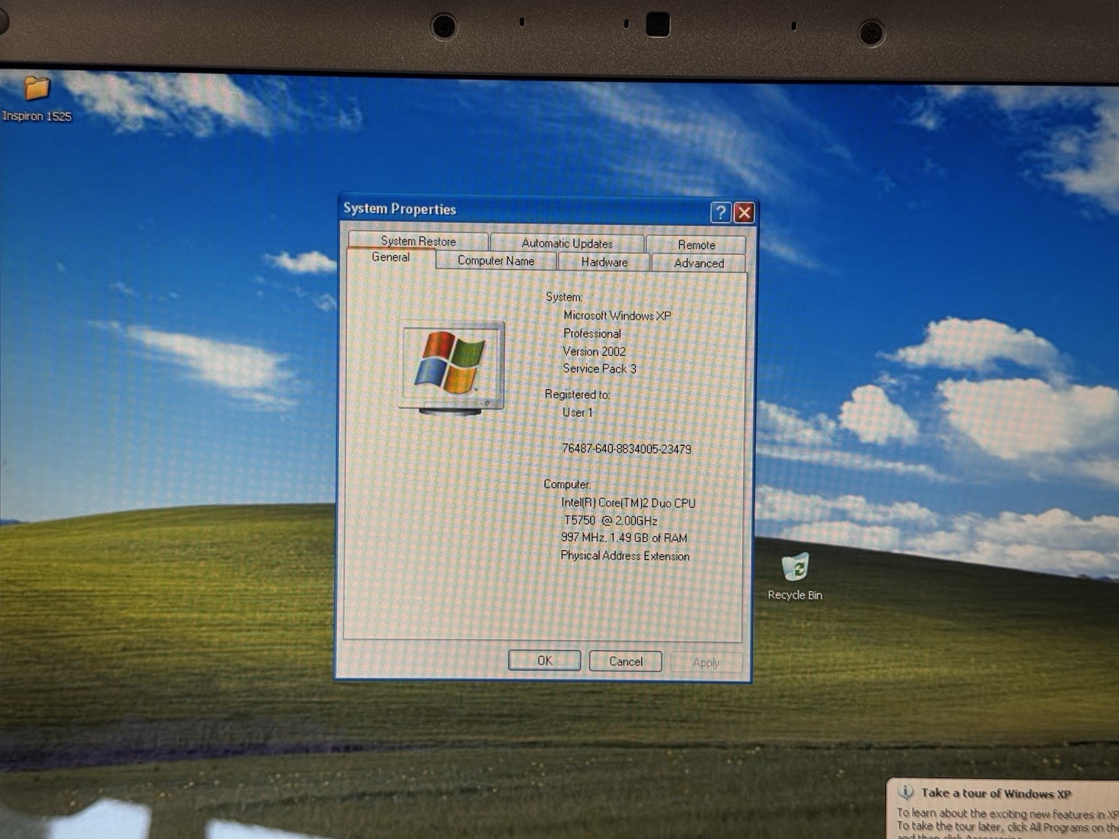 Dell Inspiron 1525 Laptop Intel C2D 2GHz 1.5gb RAM 80gb HDD Windows XP