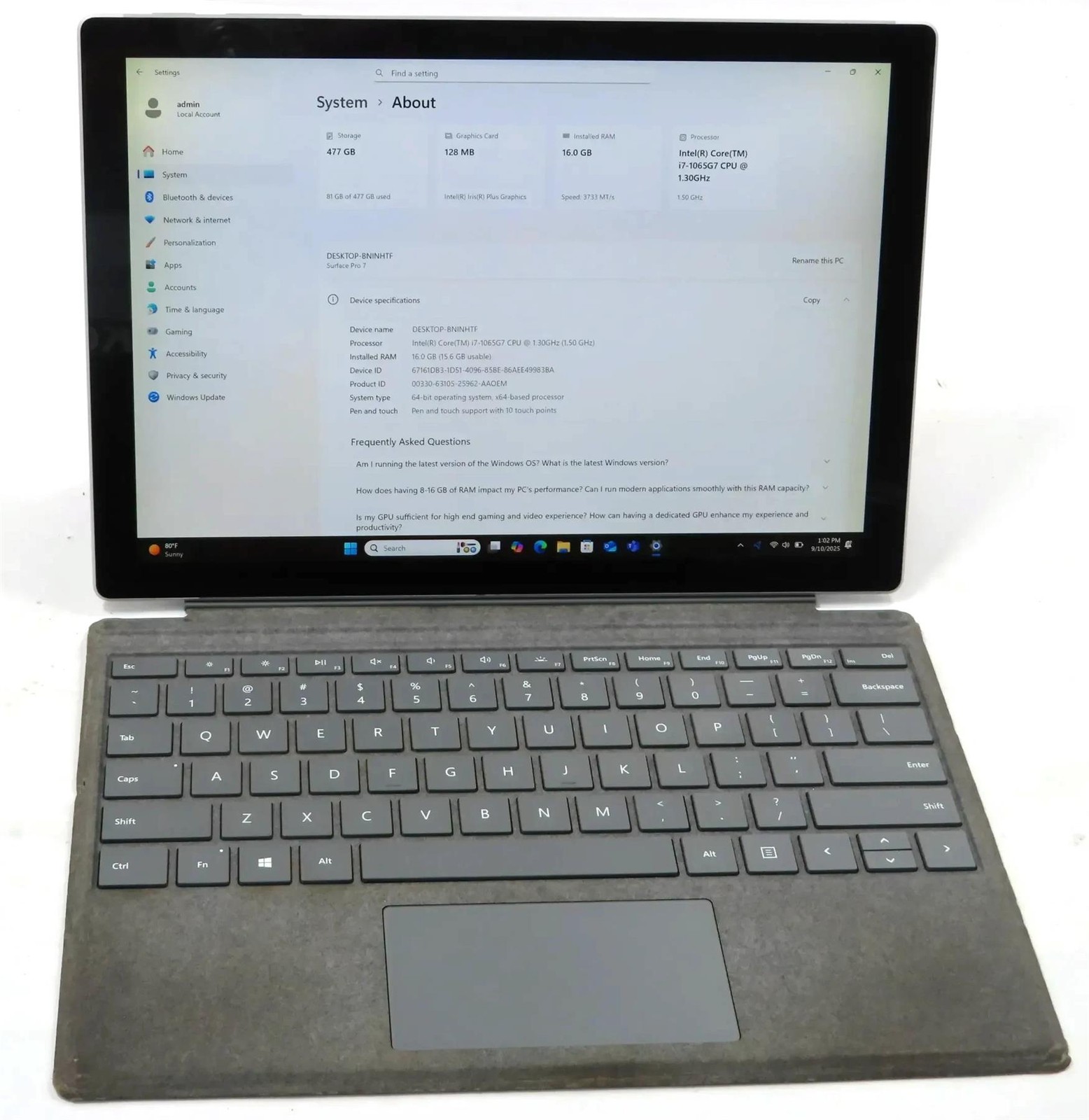 Microsoft Surface Pro 7 1866 Core i7-1065G7 1.3GHz 16GB 512GB Win 11 Pro