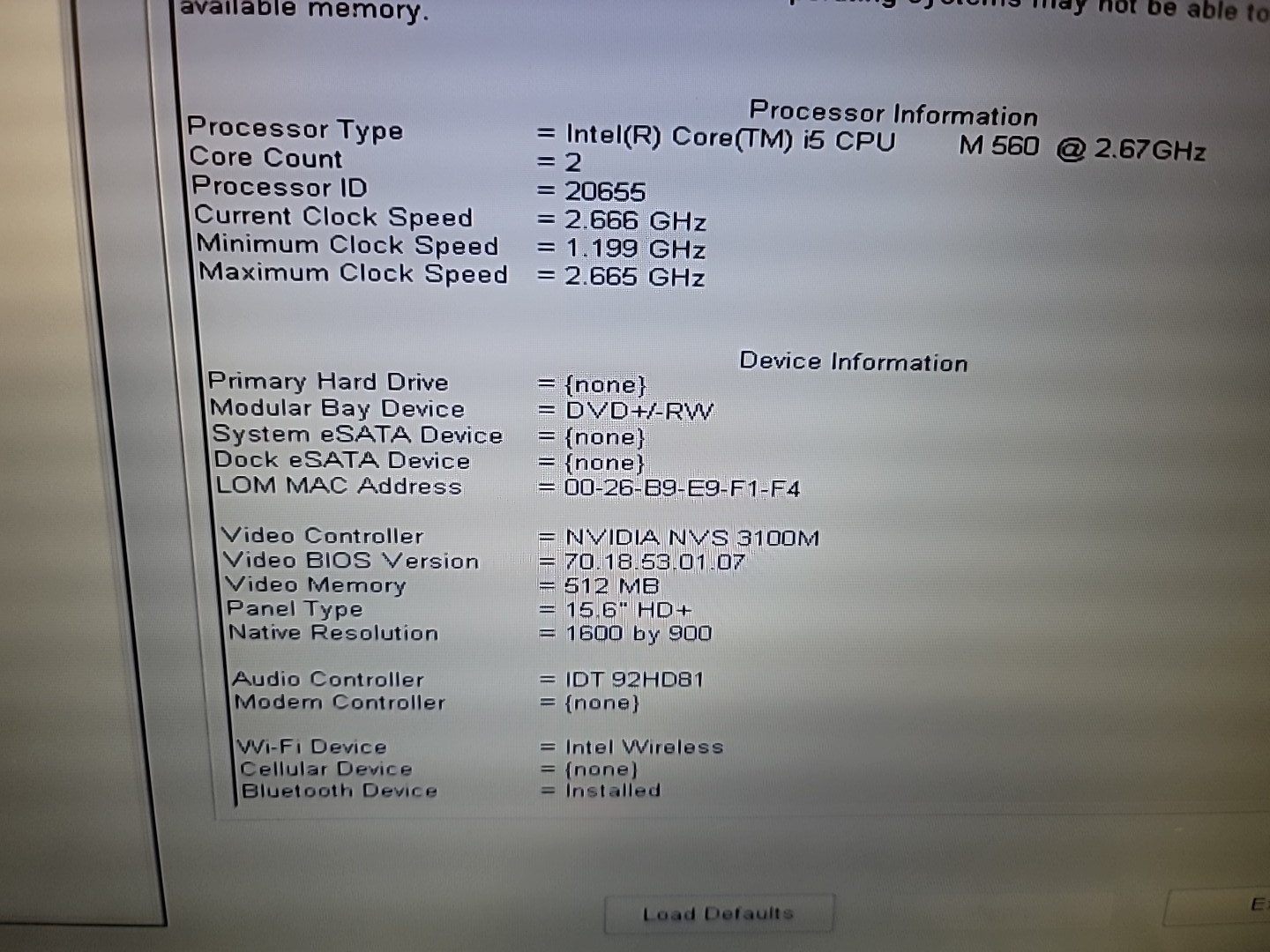 Dell Latitude E6510 Core i5-M560 4GB RAM, 160GB HDD, NVIDIA NVS 3100M, Win10Pro