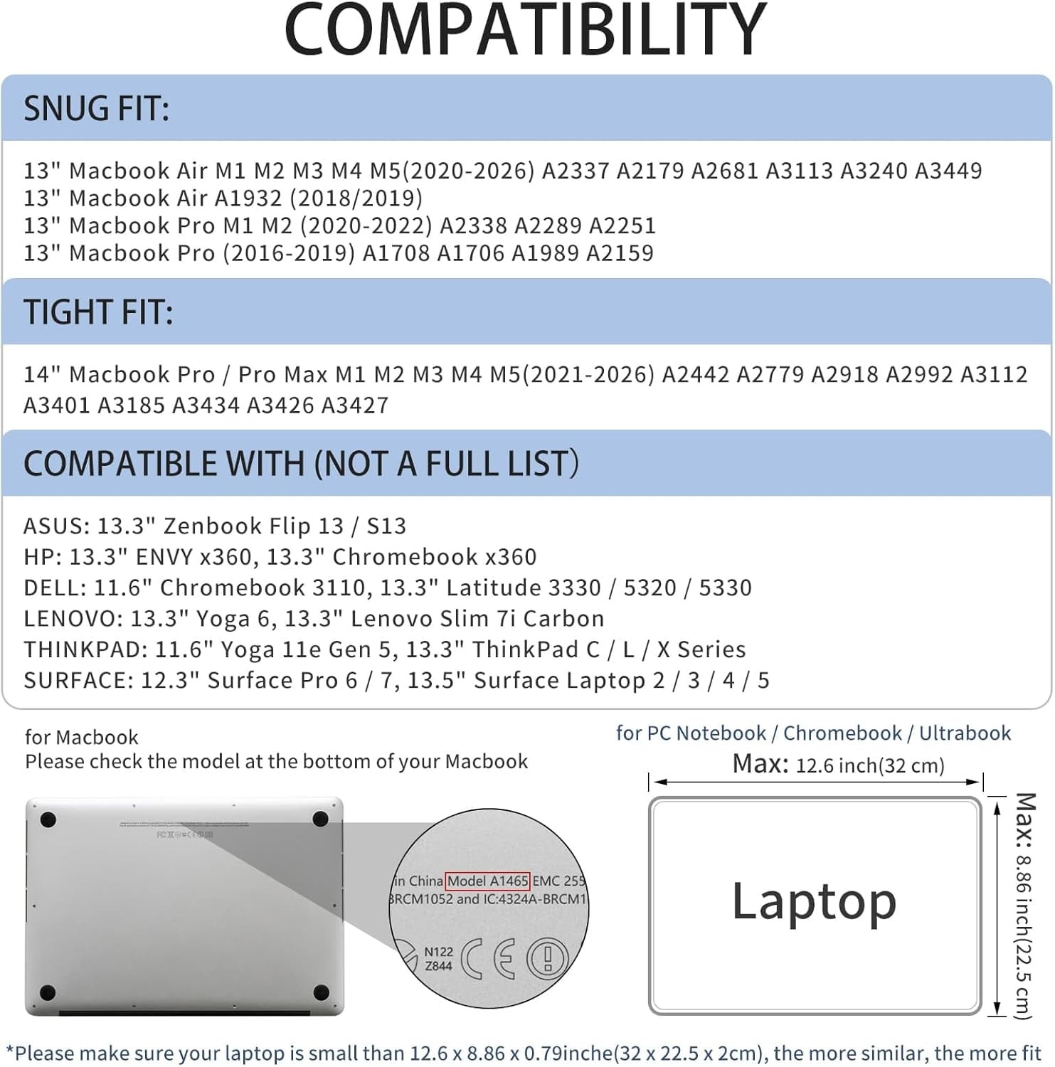 13 Inch Laptop Sleeve for 13.3″ MacBook Air/Pro M1 M2 M3 M4 M5 A3449 A3240 A3113