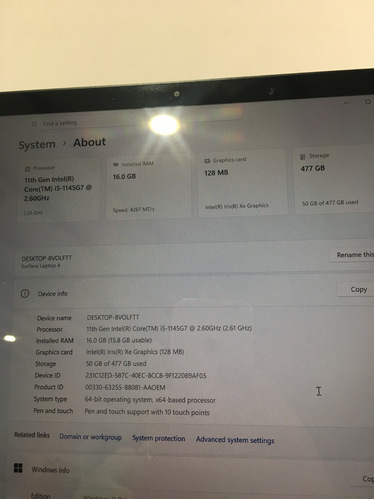 Microsoft Surface Laptop 4 1951 13.5″ i5-1145G7 16GB 256GB SSD Win11 Pro