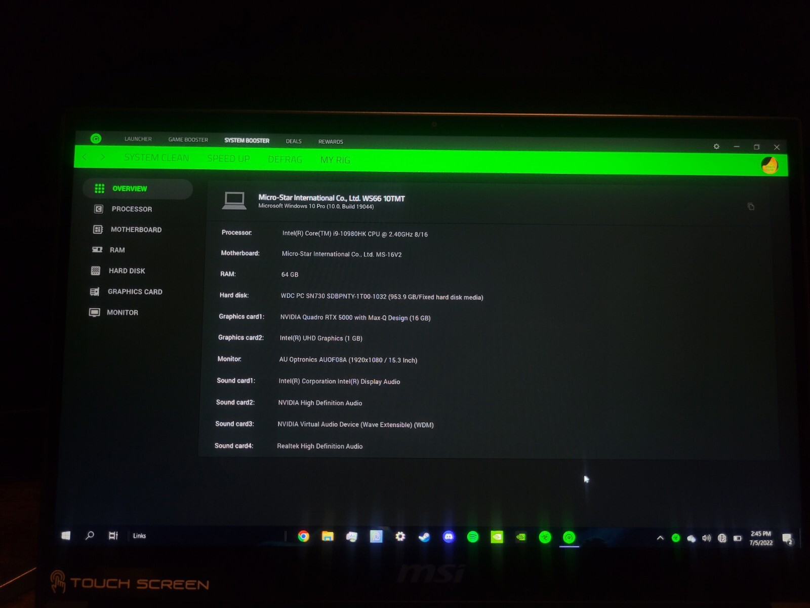 MSI Workststion WS-66 10TMT Perfect Photo, Video, and Audio Editing / Gaming