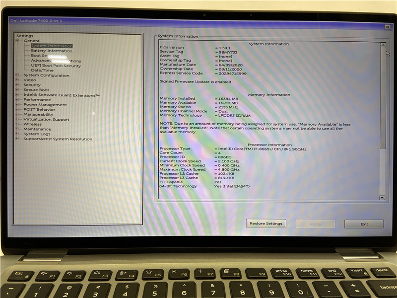 Dell Latitude 7400 2-in-1 i7-8665U 16GB 256GB SSD Win 10 COA No Battery No CMOS