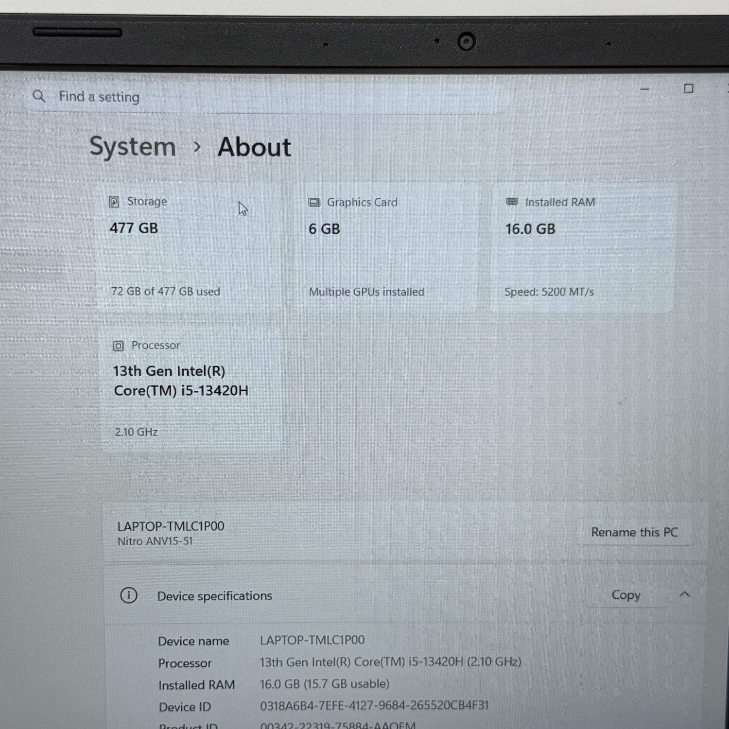 Broken Acer Nitro V 15 ANV15-51 15.6″ i5-13420H 2.1GHz 16GB RAM 500GB SSD GeForc
