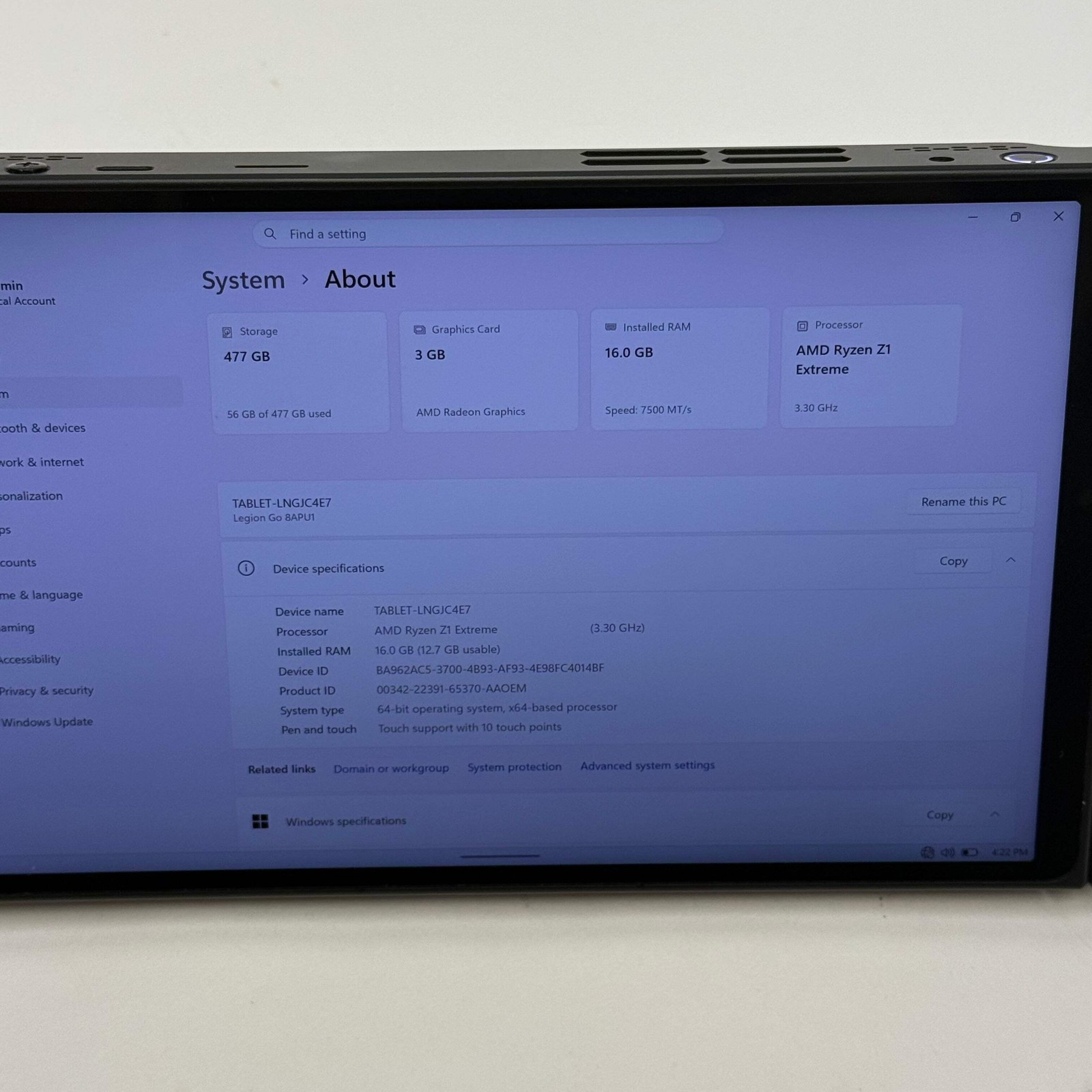 Lenovo Legion Go 8.8″ AMD Ryzen Z1 Extreme 16GB RAM 512GB Shadow Black 8APU1