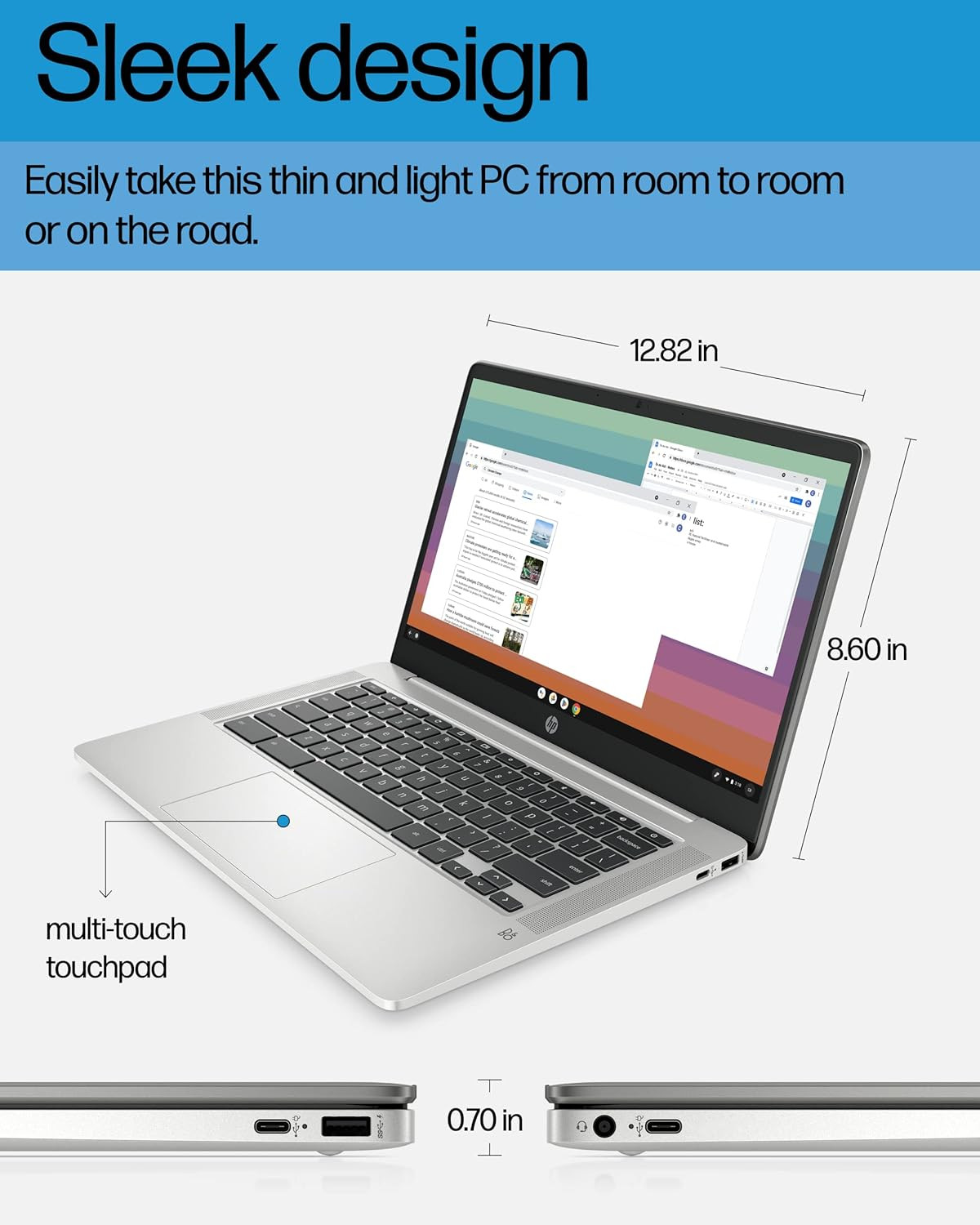 HP Chromebook 14 Laptop, Intel Celeron N4120, 4 GB RAM, 64 GB Emmc, 14″ HD Displ