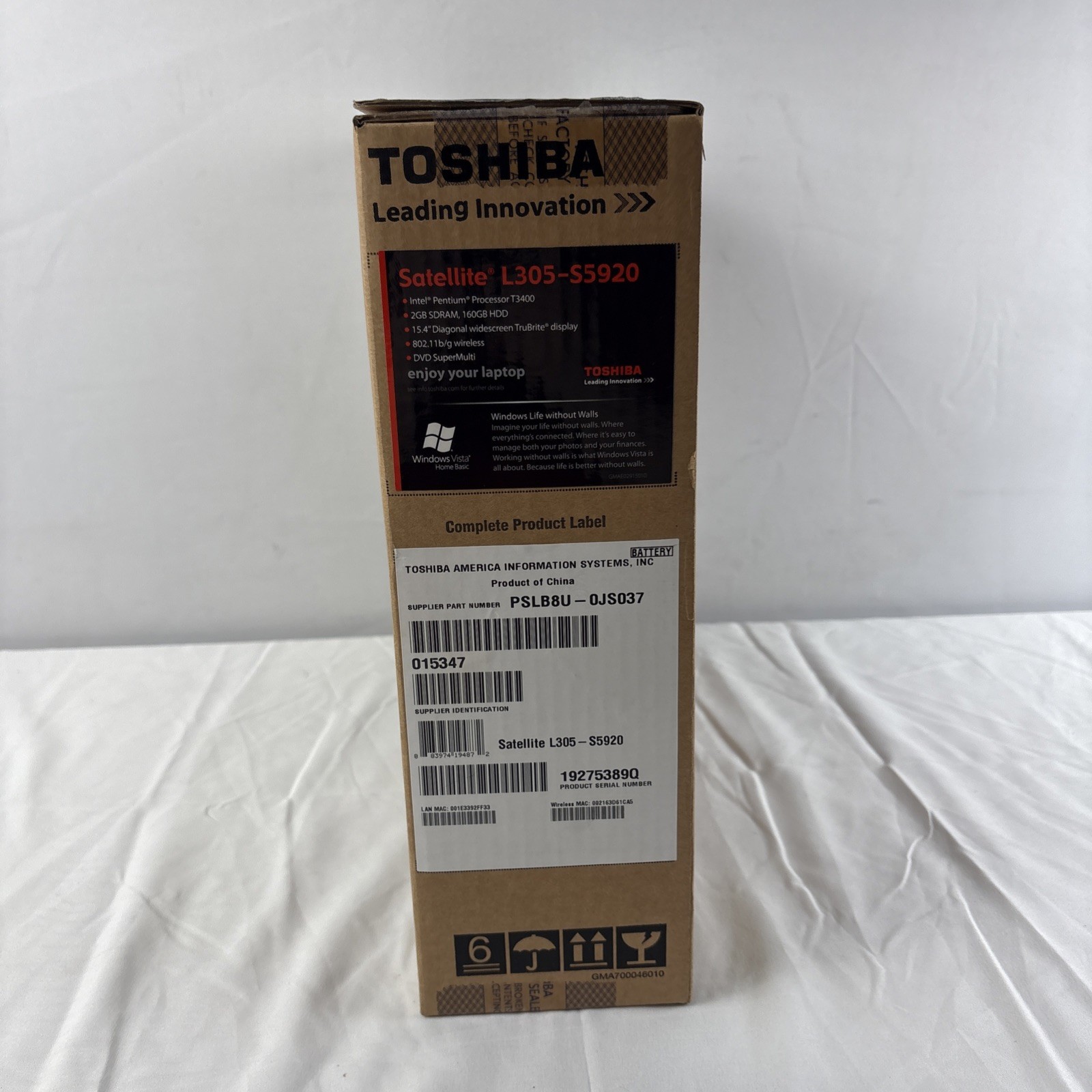 Toshiba Satellite L305-S5920 2GB SDRAM 160GB HDD 15.4” Laptop New Tested