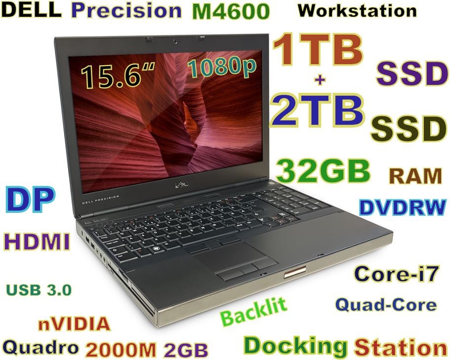 Workstation DELL M4600 i7-QUAD Fast 3TB SSD 32GB DVD-RW 15.6 Quadro 2000 DOCK