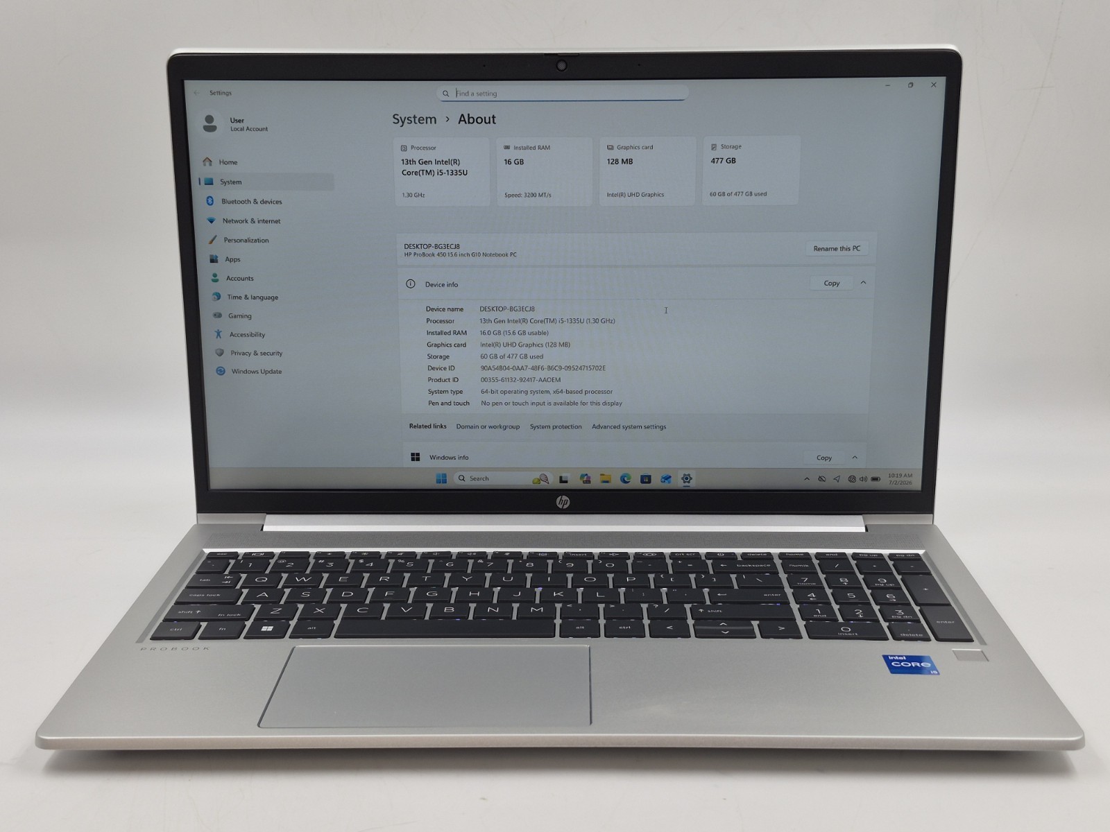 HP ProBook 450 G10 15.6″ i5-1335U 1.70GHz 16GB RAM 512GB SSD Win 11 Pro