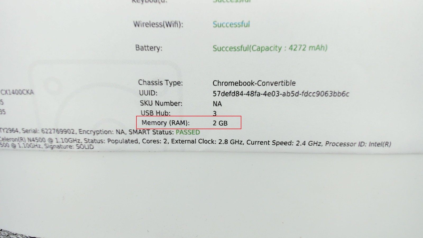 Asus Chromebook CX1 14″ Intel Celeron N4500 4GB 64GB CX1400CKA-DB44 PC1701557