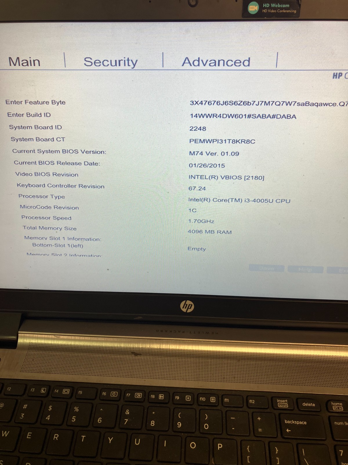 HP ProBook 450 G2 Laptop Intel core i3-4005U @ 1.70 GHz 4GB NO HDD FOR PARTS