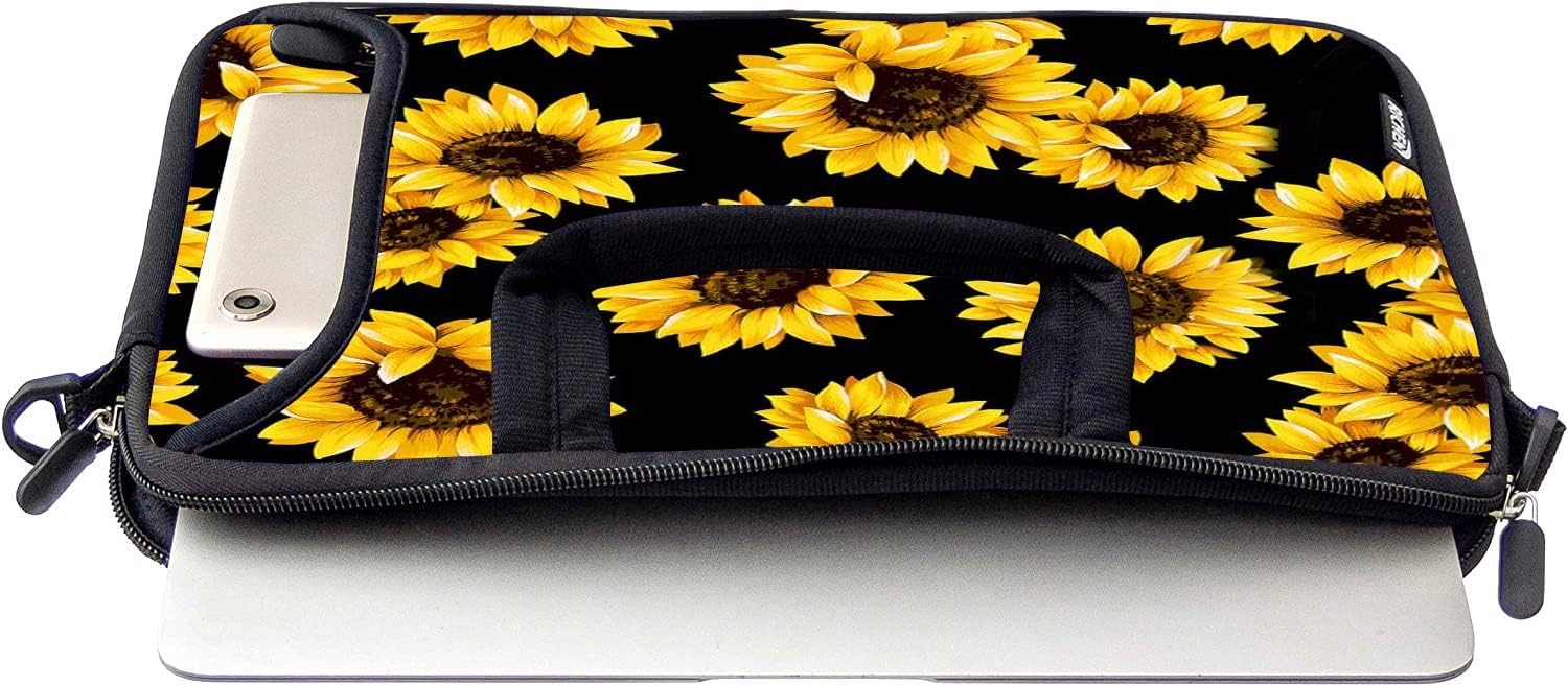 Neoprene Shoulder Bag for 14-15.6 Inch Laptops with Accessories Pocket, Sunflowe