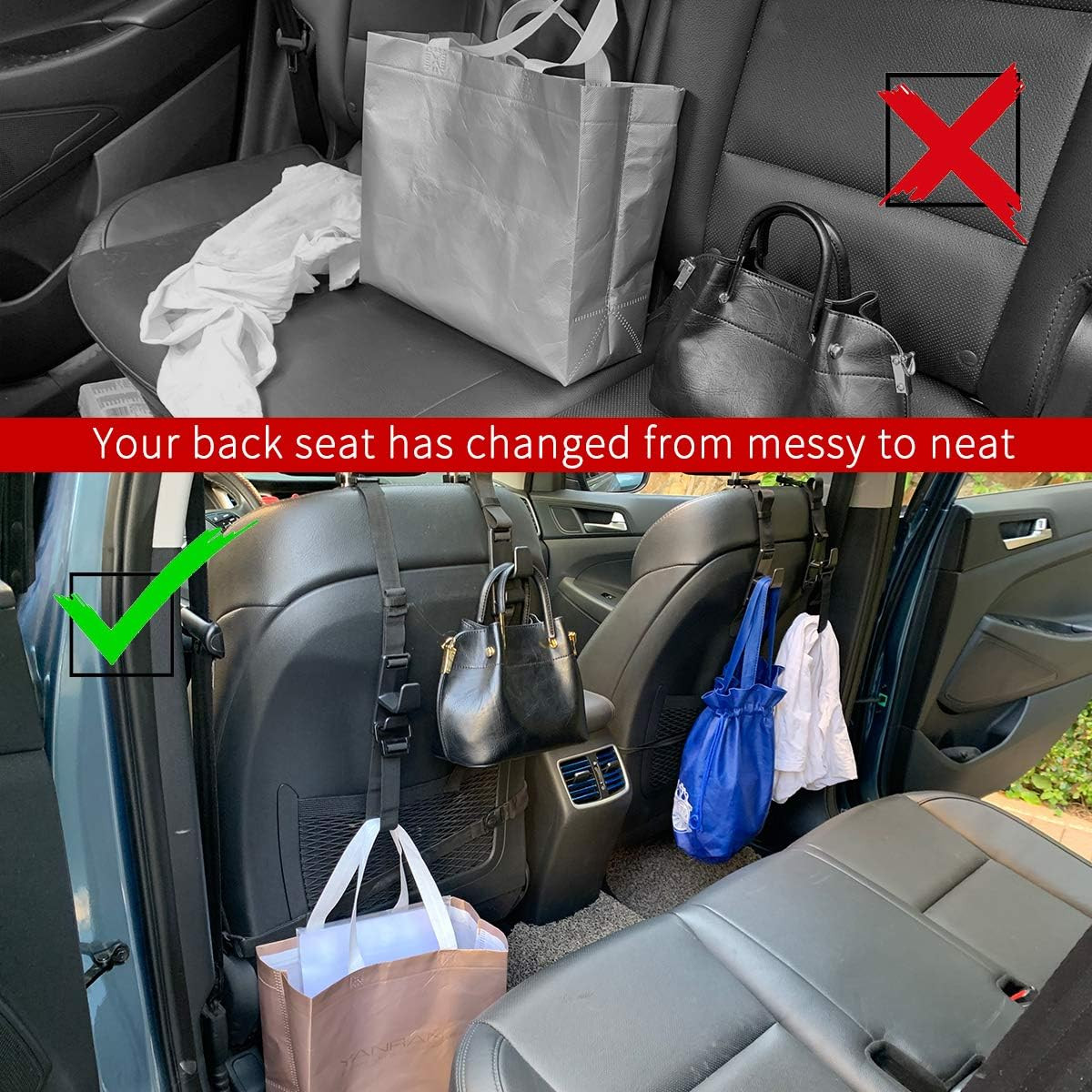 4-Pack Headrest Hooks for Car Universal Interior Auto Vehicle Back Front 4pack
