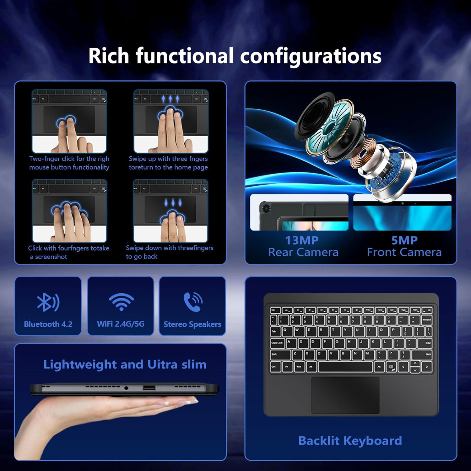 10.1″ 2 in 1 Tablet/Laptop Computer, 12GB RAM+256GB SSD, Touchscreen Laptops wit