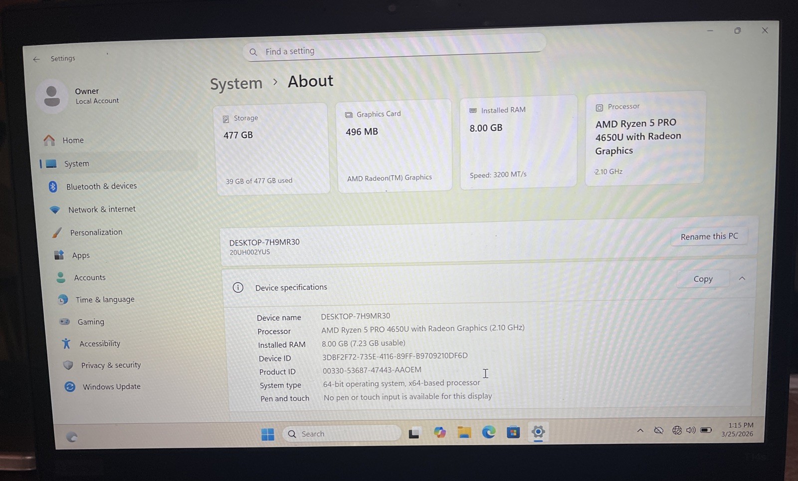Lenovo ThinkPad T14s AMD Ryzen 5 Pro 4650U@2.10GHz, 8GB RAM, 512GB M2, W11P