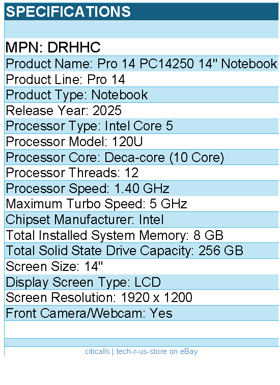Dell DRHHC Pro 14 PC14250 14″ Notebook – Full HD Plus – 60 Hz – Intel Core 5