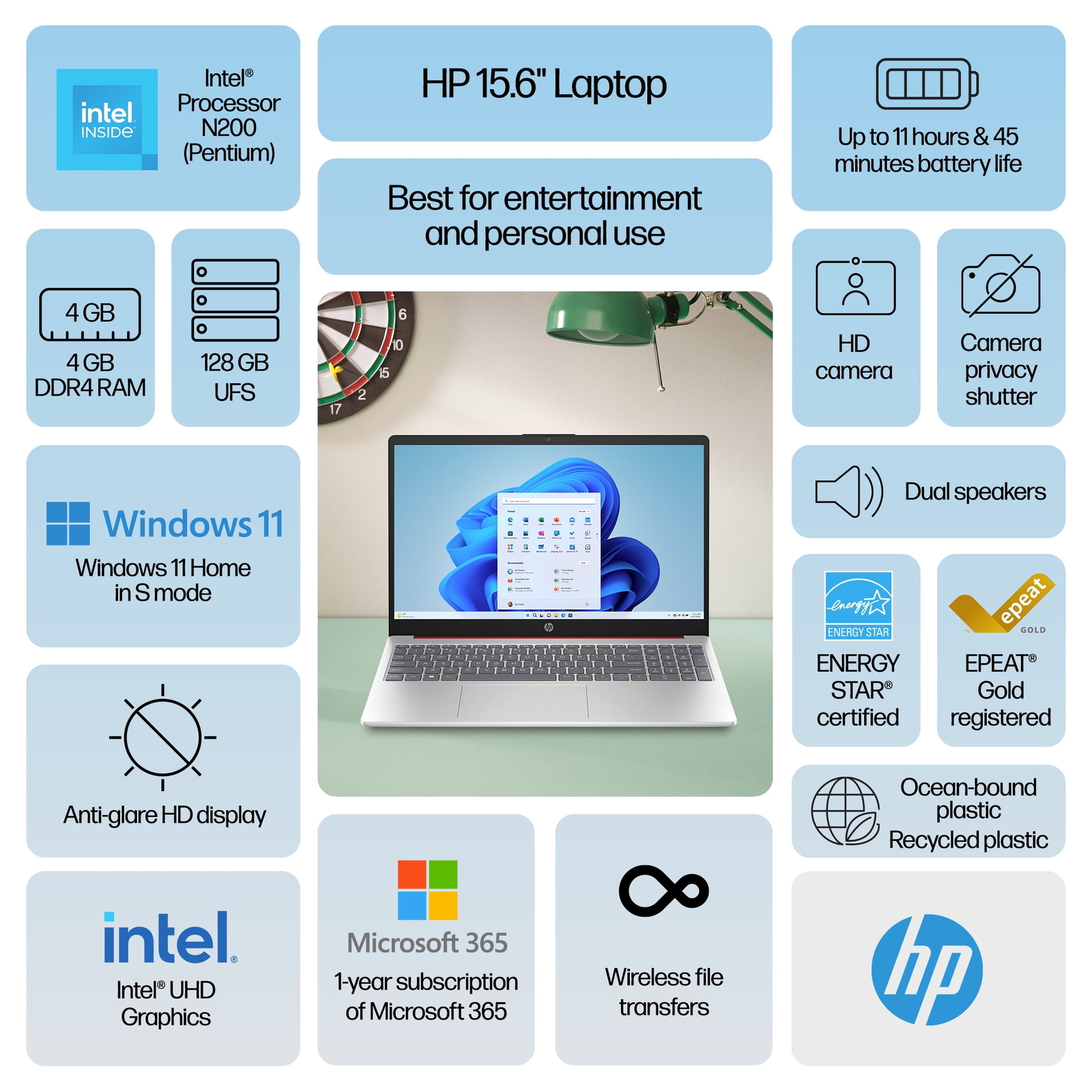 HP 15.6″ Laptop Intel N200 4GB RAM 128GB UFS Scarlet Red Win11 + Microsoft 365