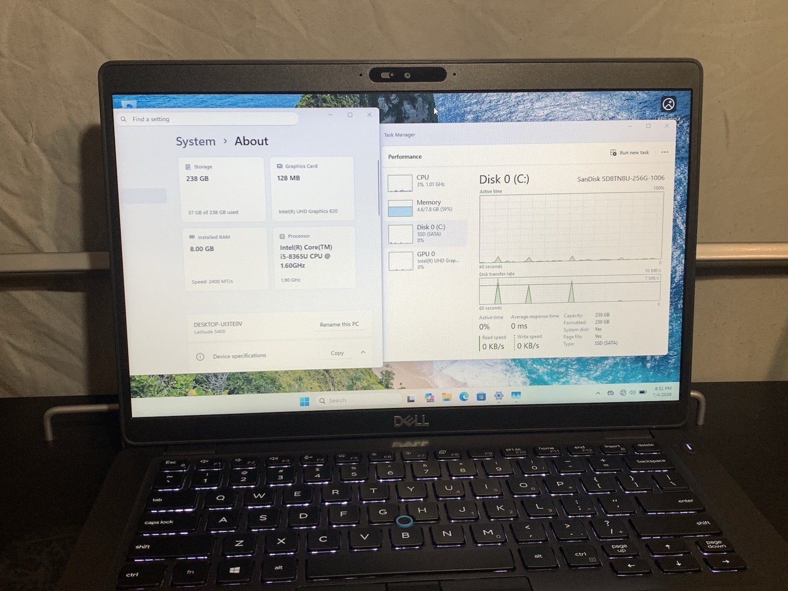 Dell Latitude 5400 i5-8365U 8GB 256GB SSD Win11 14in Black