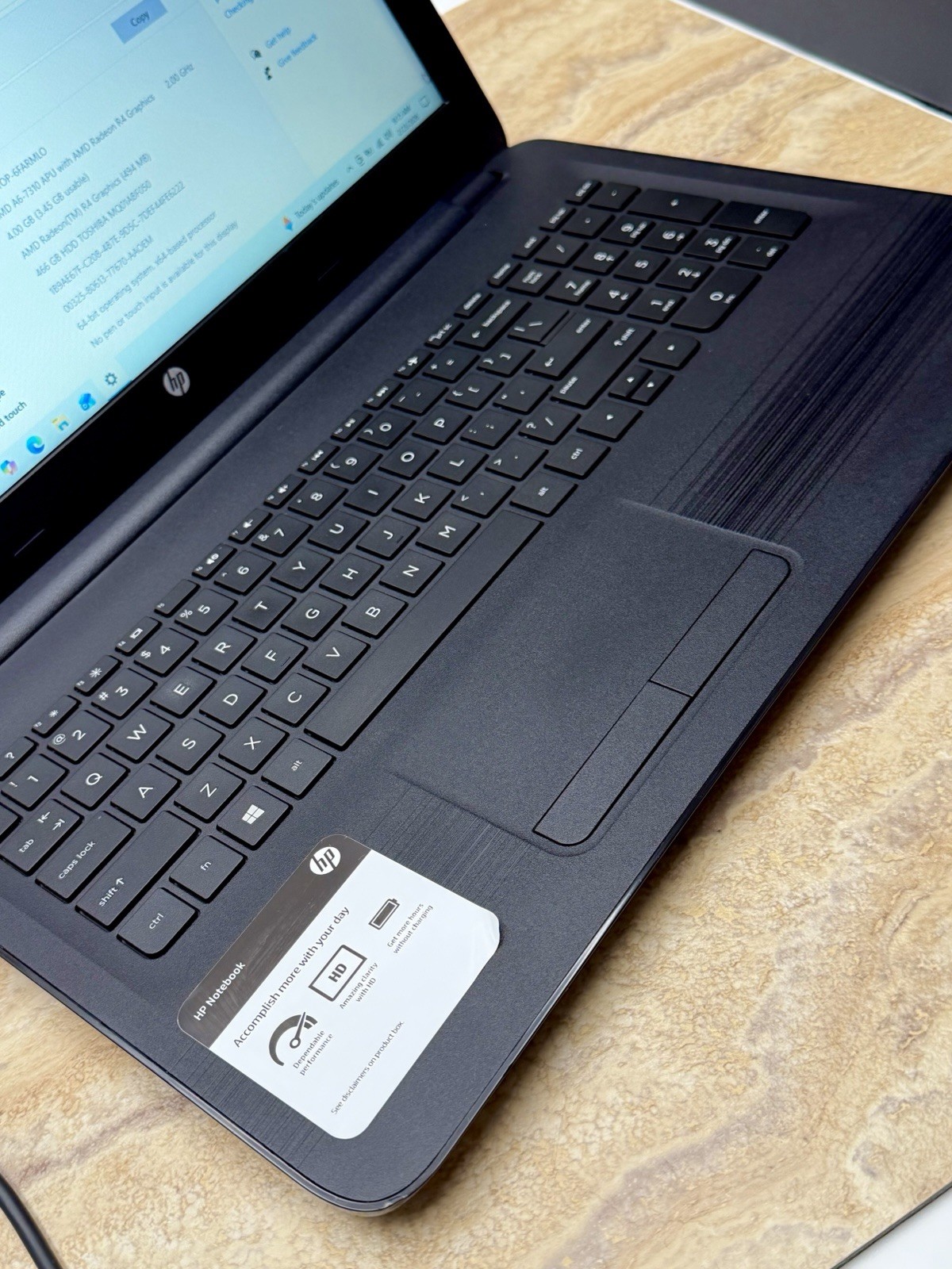 HP Notebook 15-ba009dx Laptop, AMD A6-7310 2GHz, 4GB RAM, 500GB HDD, Win10 Home