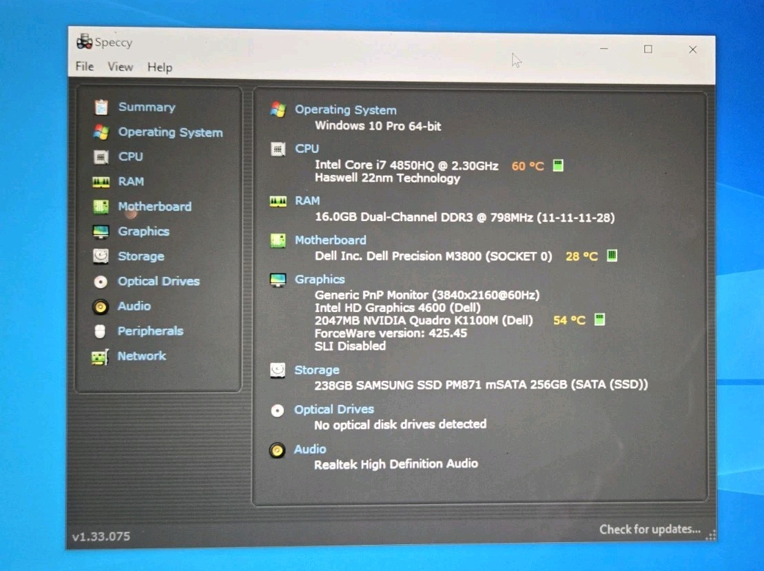 Dell Precision M3800 i7 16GB 256GB SSD K1100M Touch Win10 Pro AC Power Supply