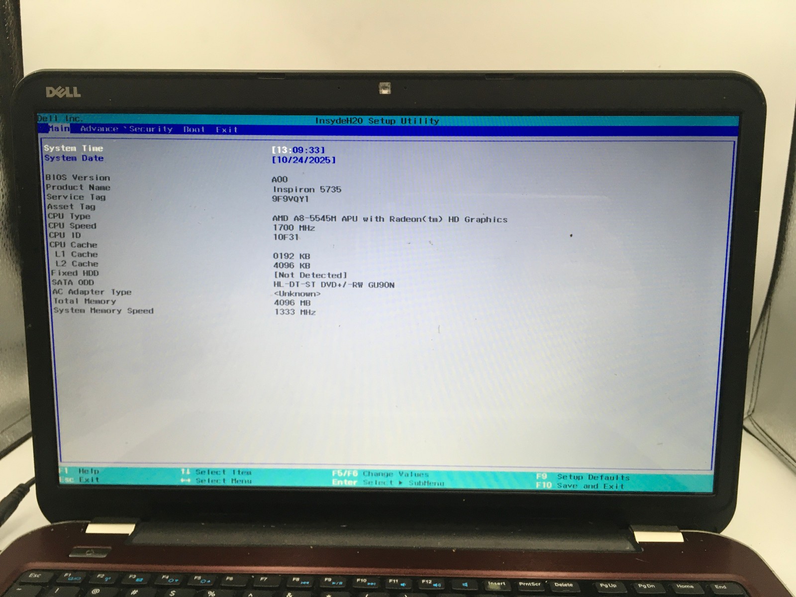 DELL INSPIRON 5735 – BOOTS TO BIOS – AMD A8 5545M – NO RAM -READ DESCRIPTION- BB