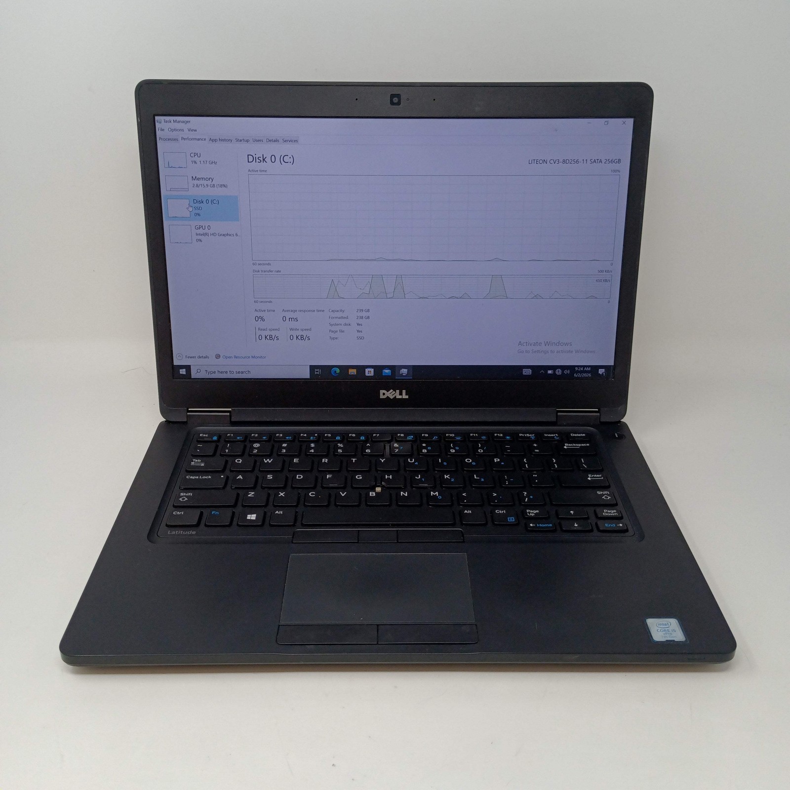 Broken Dell Latitude 5480 3000 14″ i5-7440HQ 4GB RAM 60GB SSD/ Missing Key