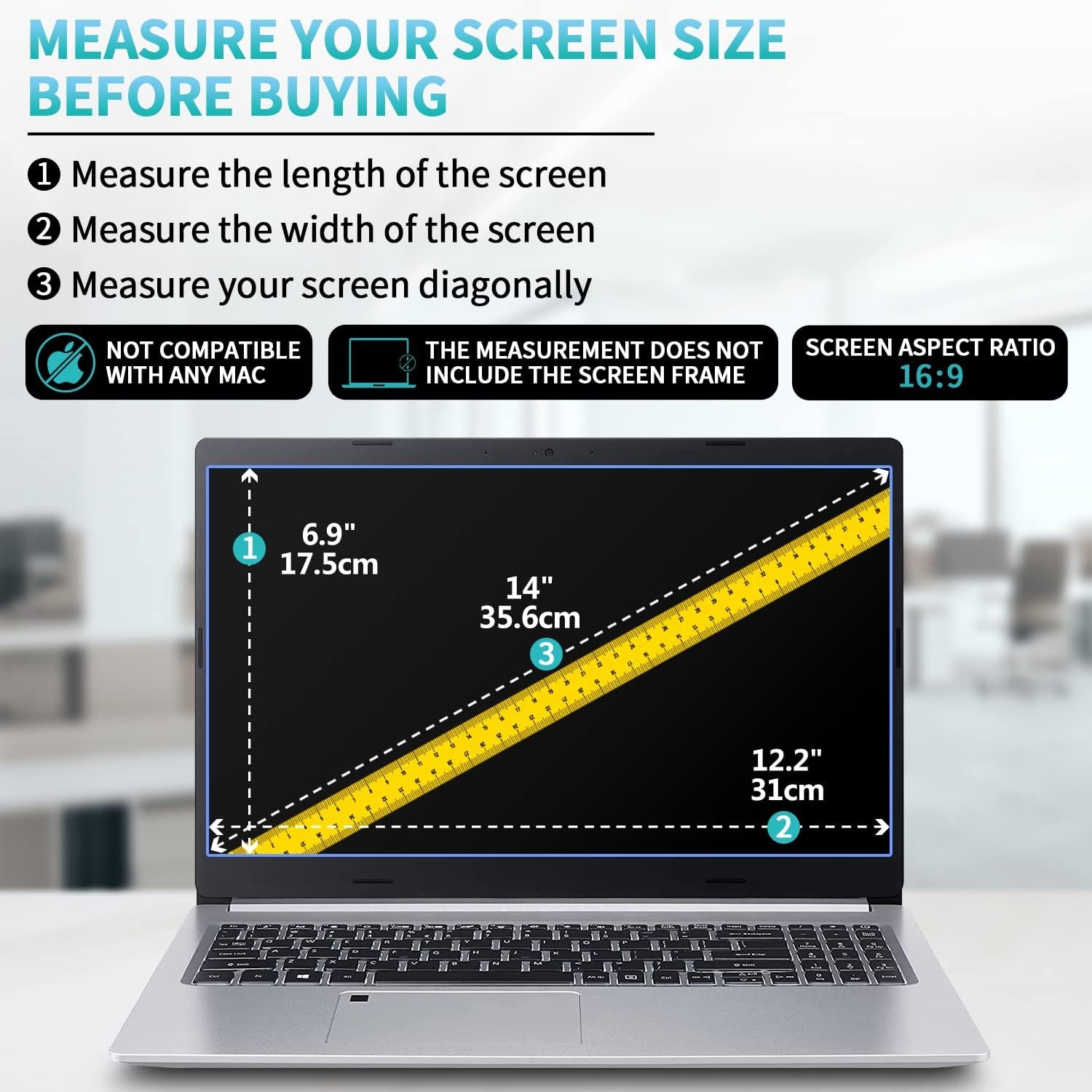 Matte Anti Glare Laptop Screen Protector 14″ 16:9, Anti Scratch & Fingerprint Fi