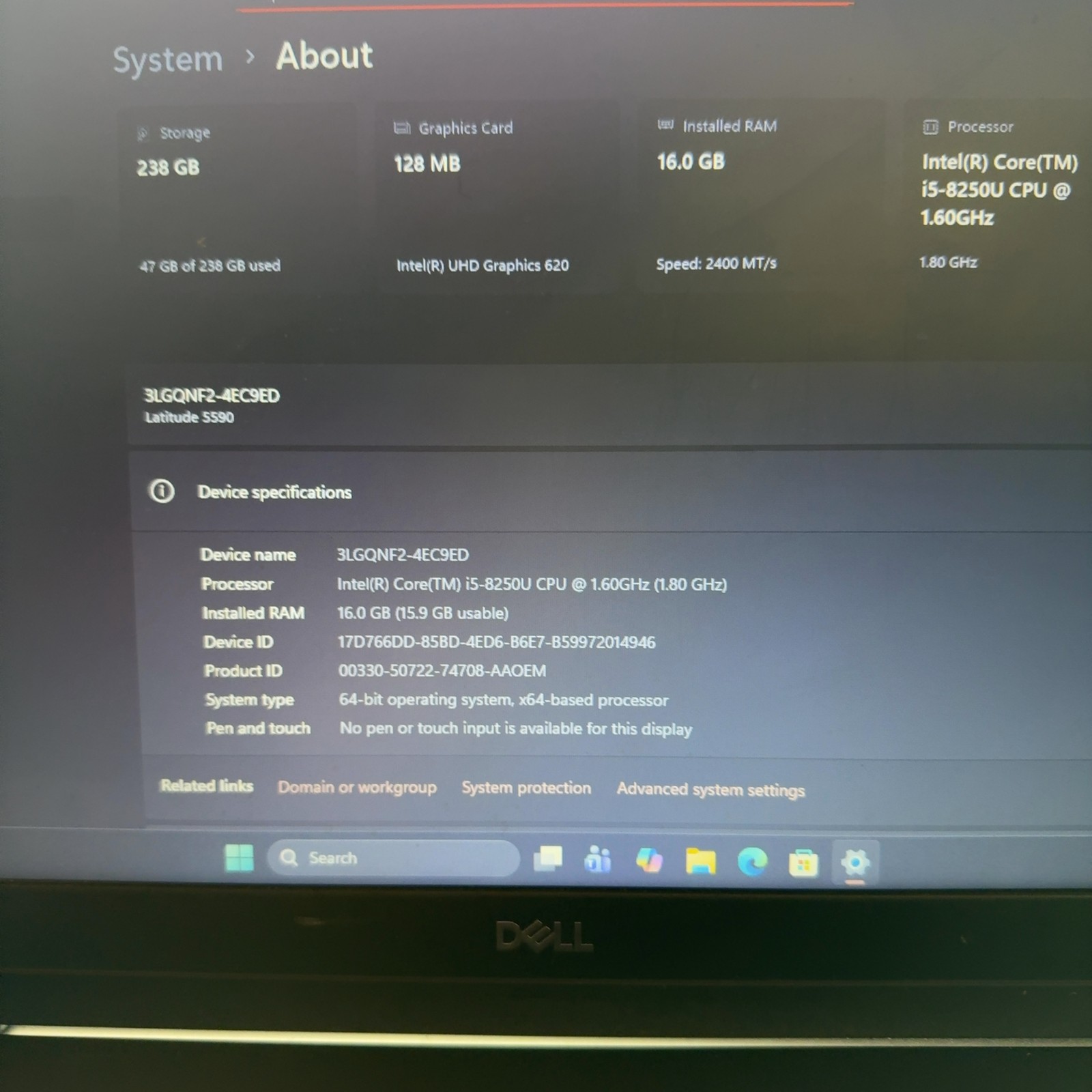 Dell Latitude 5590 15.6″ Laptop i5-8250U 1.6GHz 16GB RAM 256GB SSD Win 11 Pro