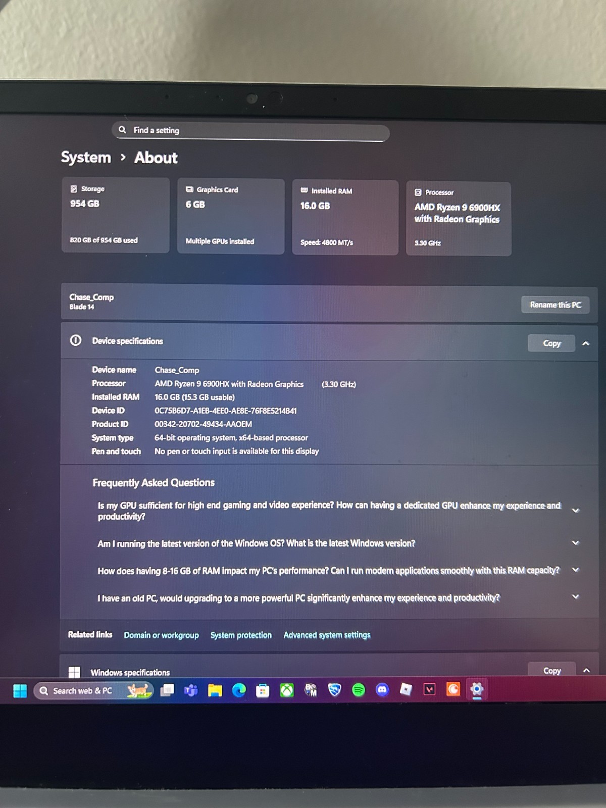 Razer Blade 14 144Hz FHD 3.3GHz Ryzen 9 6900HX 16GB 1TB SSD NVIDIA RTX 3060