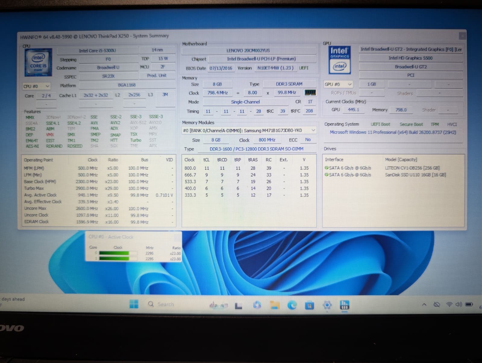 Lenovo ThinkPad X250 | i5 5th Gen 8GB RAM 256GB SSD | Backlit Windows 11 Pro