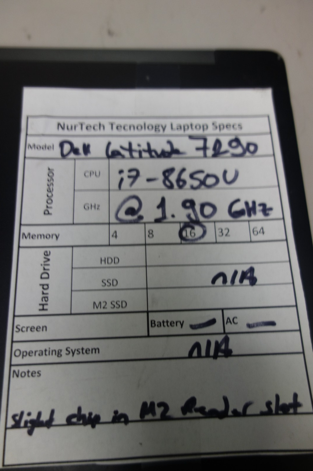 Dell Latitude 7290 12.5″ i7-8650U 1.9GHz 16GB Laptop [NO HDD/BTRY/AC/OS]
