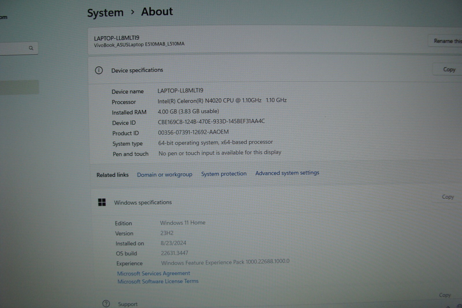 ASUS VivoBook E510MA 15.6″FHD Celeron N4020 1.1GHz 4GB 64GB 95ttery +Charger