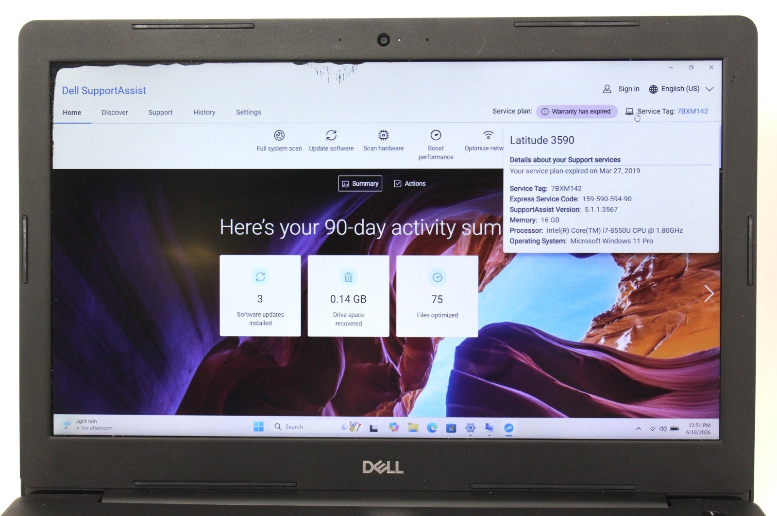 Dell Latitude 3590 15.6″ 1.8GHz i7-8550U 512GB SSD 16GB RAM Win 11 Pro ; 6175482
