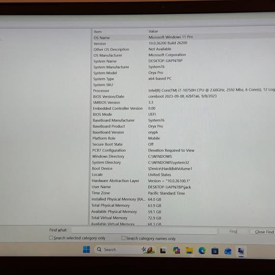 System 76 Oryx Pro 10750H 6 core, 64GB ram, GTX 2070, 1080p 144hz, Gaming machin