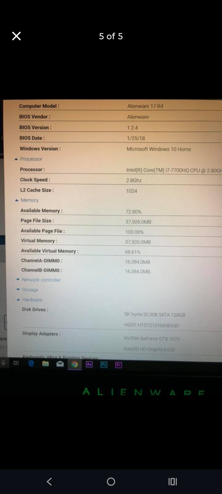 Gaming laptop Alienware 17R4 Core 17 1TBHD/128SSD