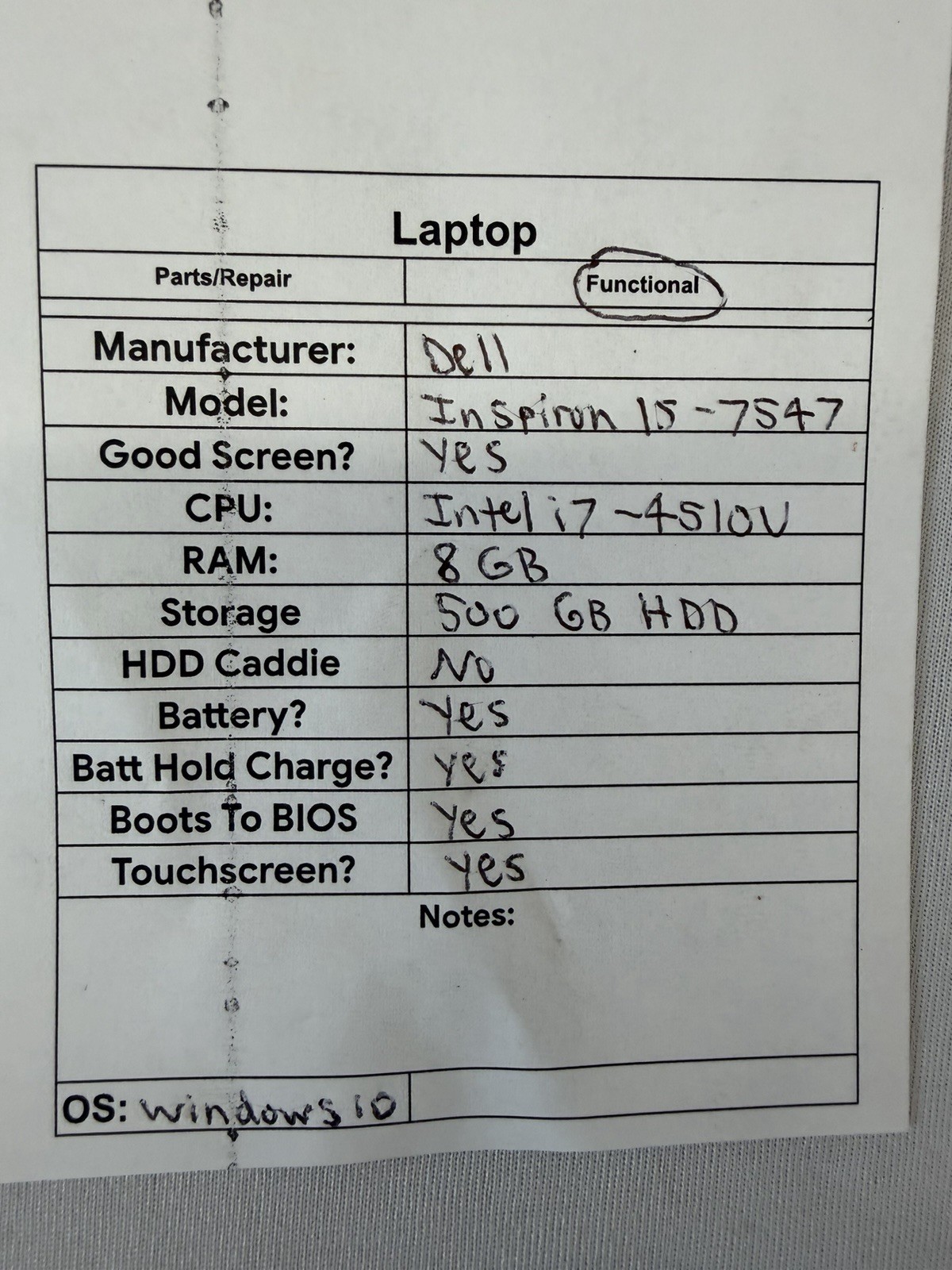 Dell Inspiron 15-7547 Laptop – Good Screen – Intel i7-4510U – RAM 8 GB -Read Des