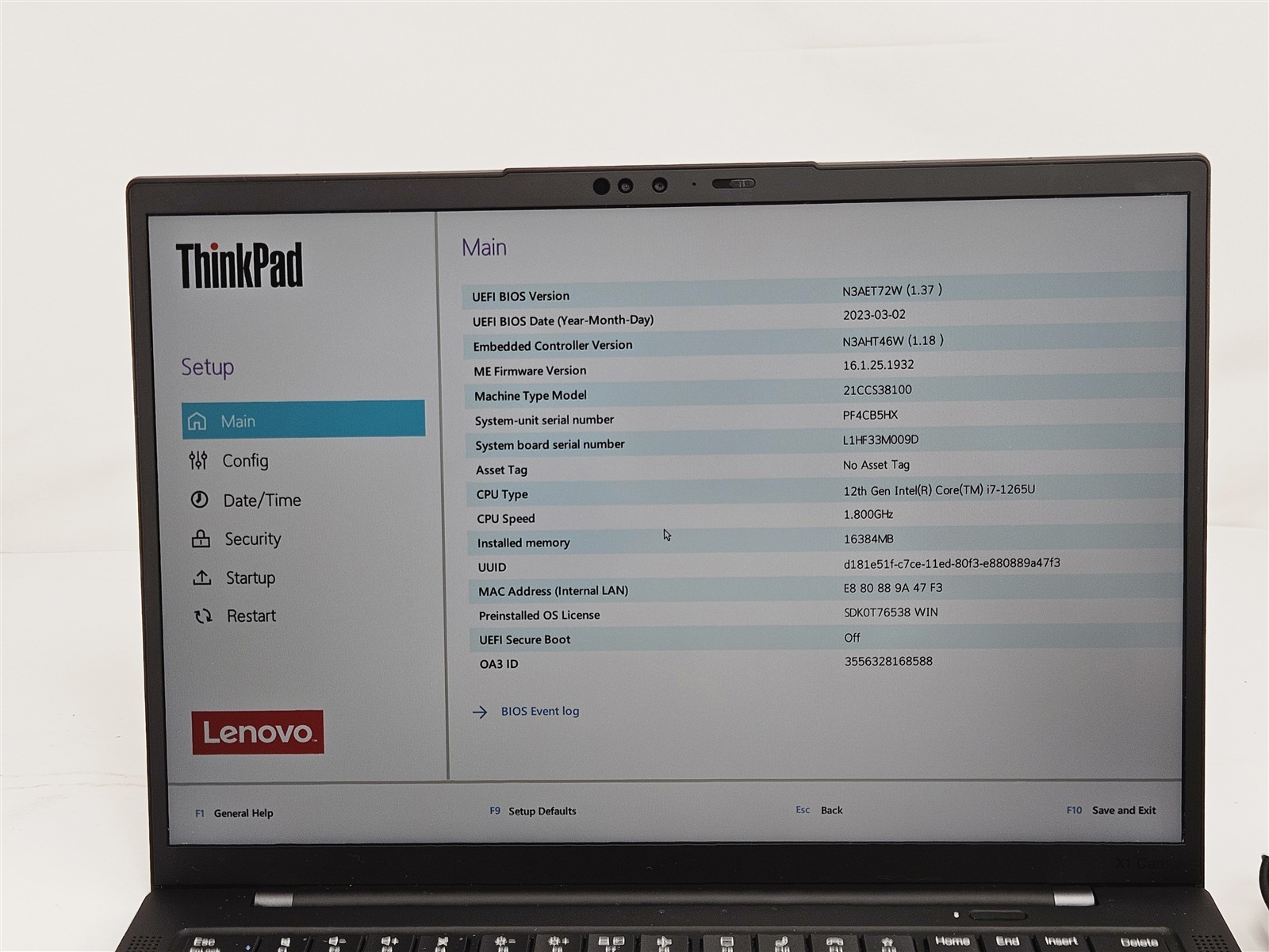 Lenovo ThinkPad X1 Carbon Gen 10 14″ Intel Core i7-1265U 1.8GHz 16GB 512GB SSD