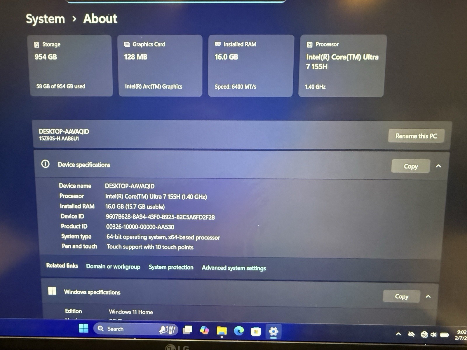 LG Gram 15 Ultra-Light Laptop Intel Core Ultra 7 16GB 1TB SSD W11