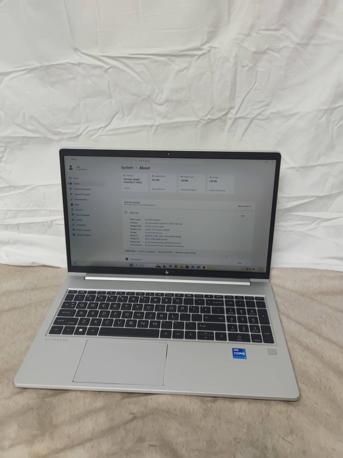 EliteBook 650 G9, i7-12th Gen, 16gb Ram, 256gb SSD, 10 Key, Win 11