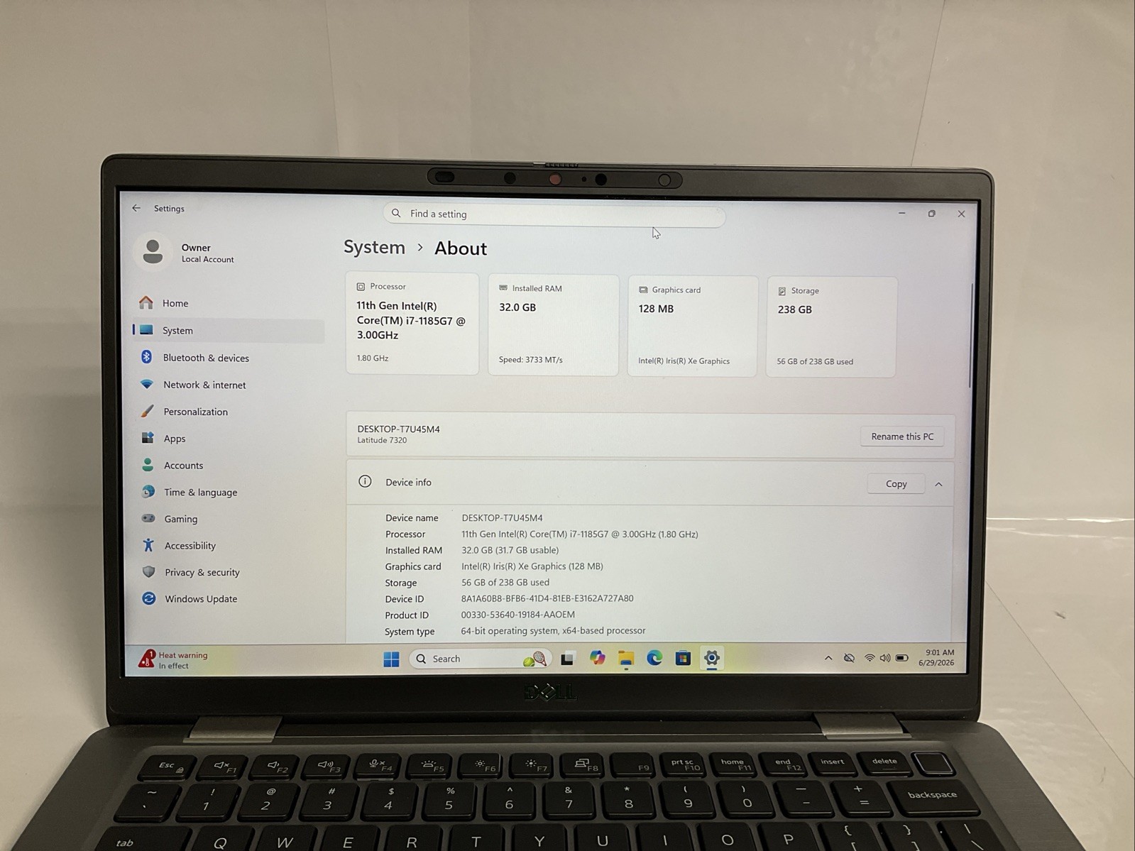 Dell Latitude 7320/ i7-11th Gen/ 32GB RAM/ 256GB SSD/Touch/W11/AC Adapter/(125F)