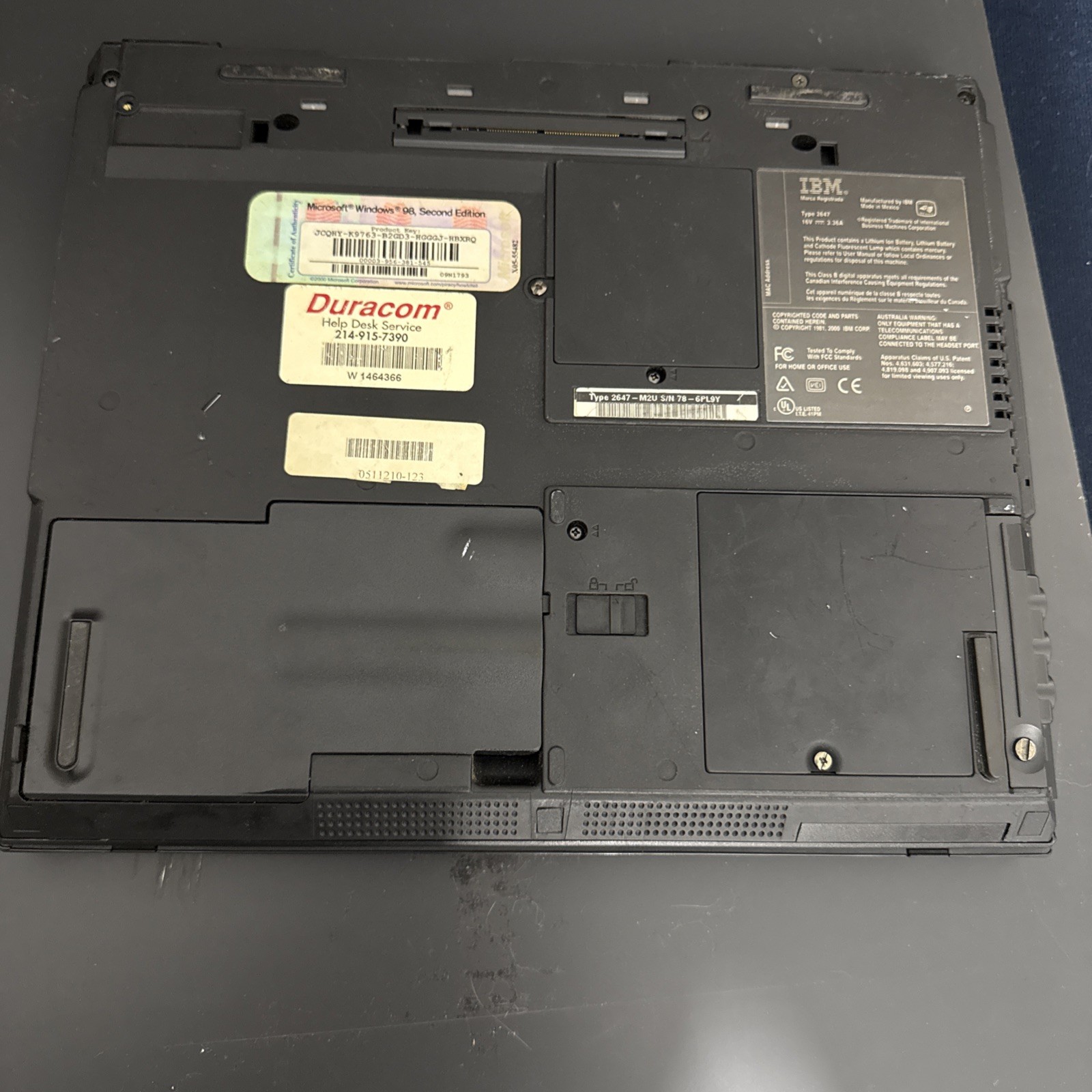 Vintage IBM ThinkPad Type 2647 Pentium III Laptop Windows 98/2000 For Parts