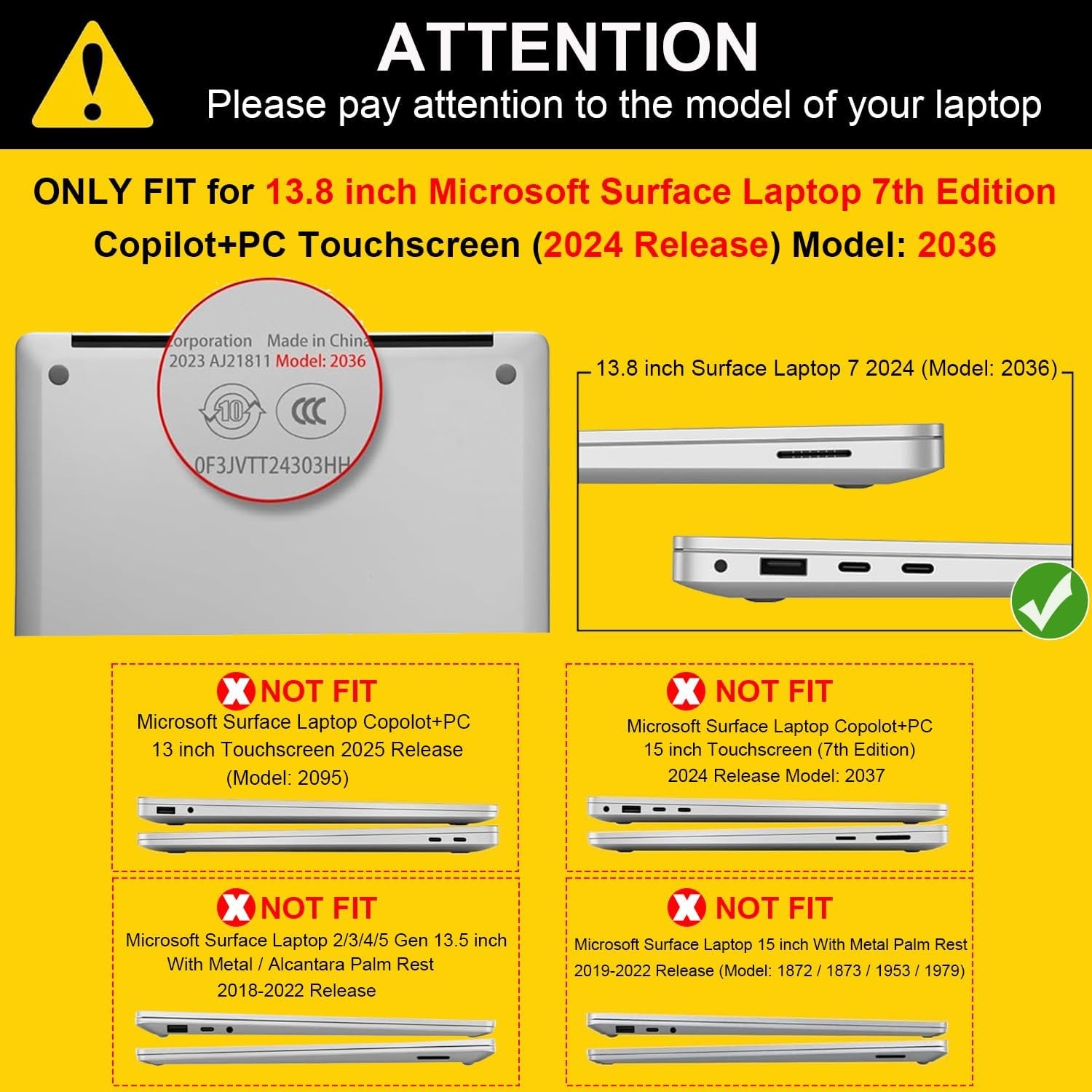 Case for Microsoft Surface Laptop 13.8-inch Touchscreen 2024, Matte Black Cover