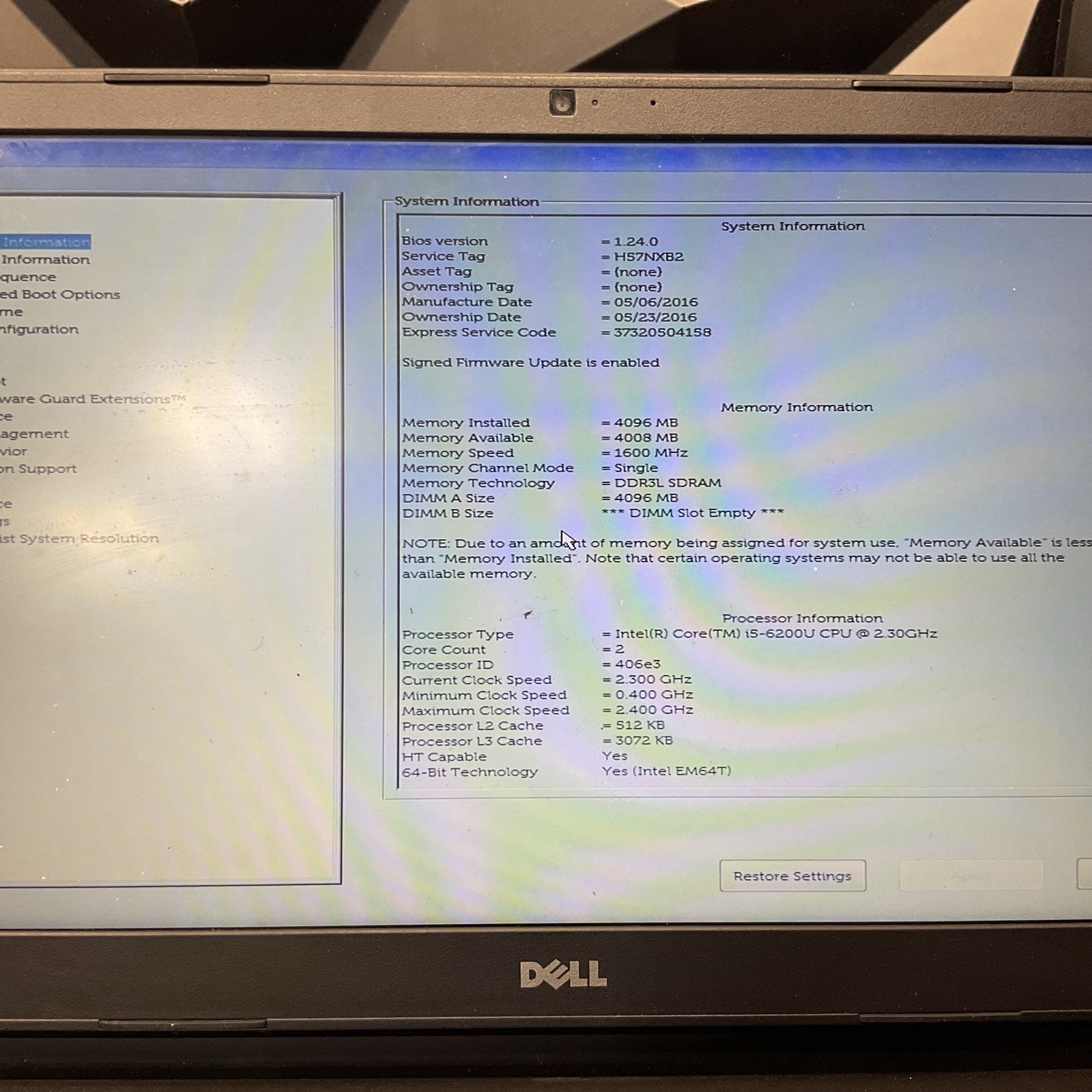 Dell Latitude 3570 / i5 6th Gen / BIOS Unlocked / No RAM / No SSD / M15