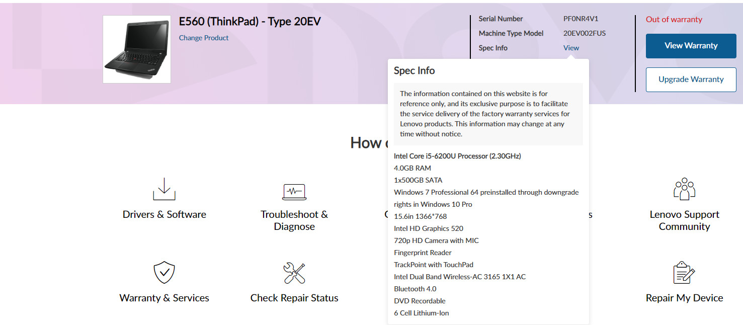 LENOVO THINKPAD E560 15.5″ Intel Core i5-6200U 2.30GHz 8GB RAM 500GB NO POWER