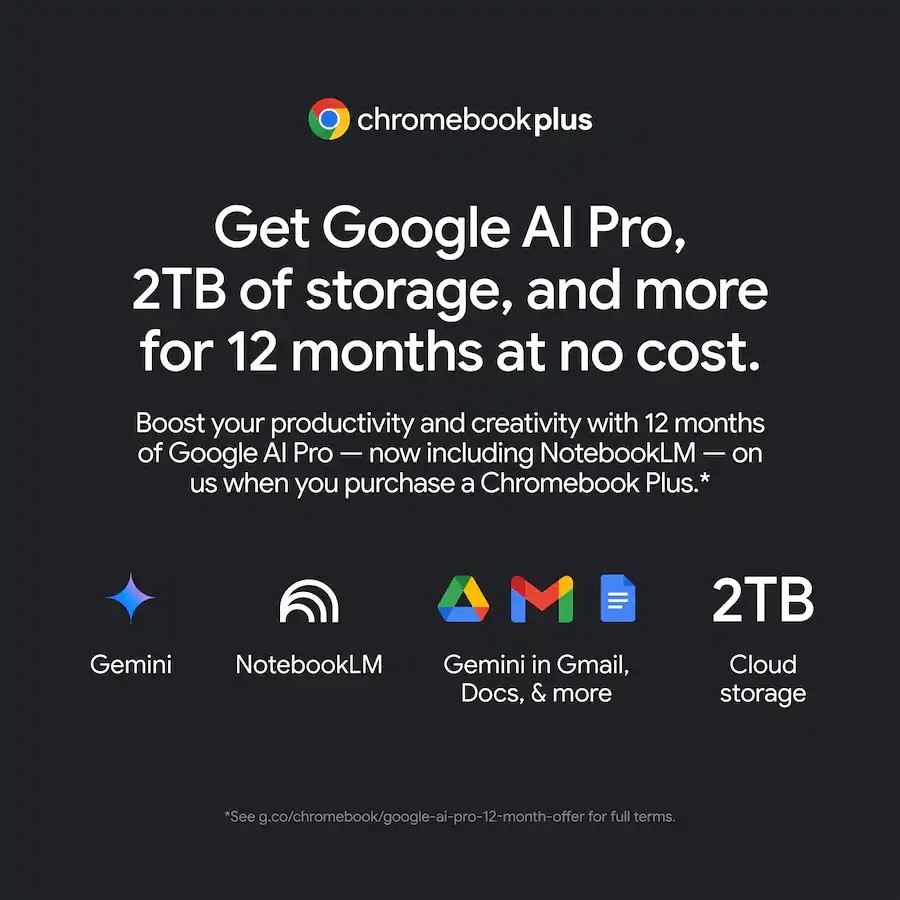 Acer Chromebook Plus 16 intel i3-1315U Google AI Pro 2TB Storage 8GB 128G Sleeve