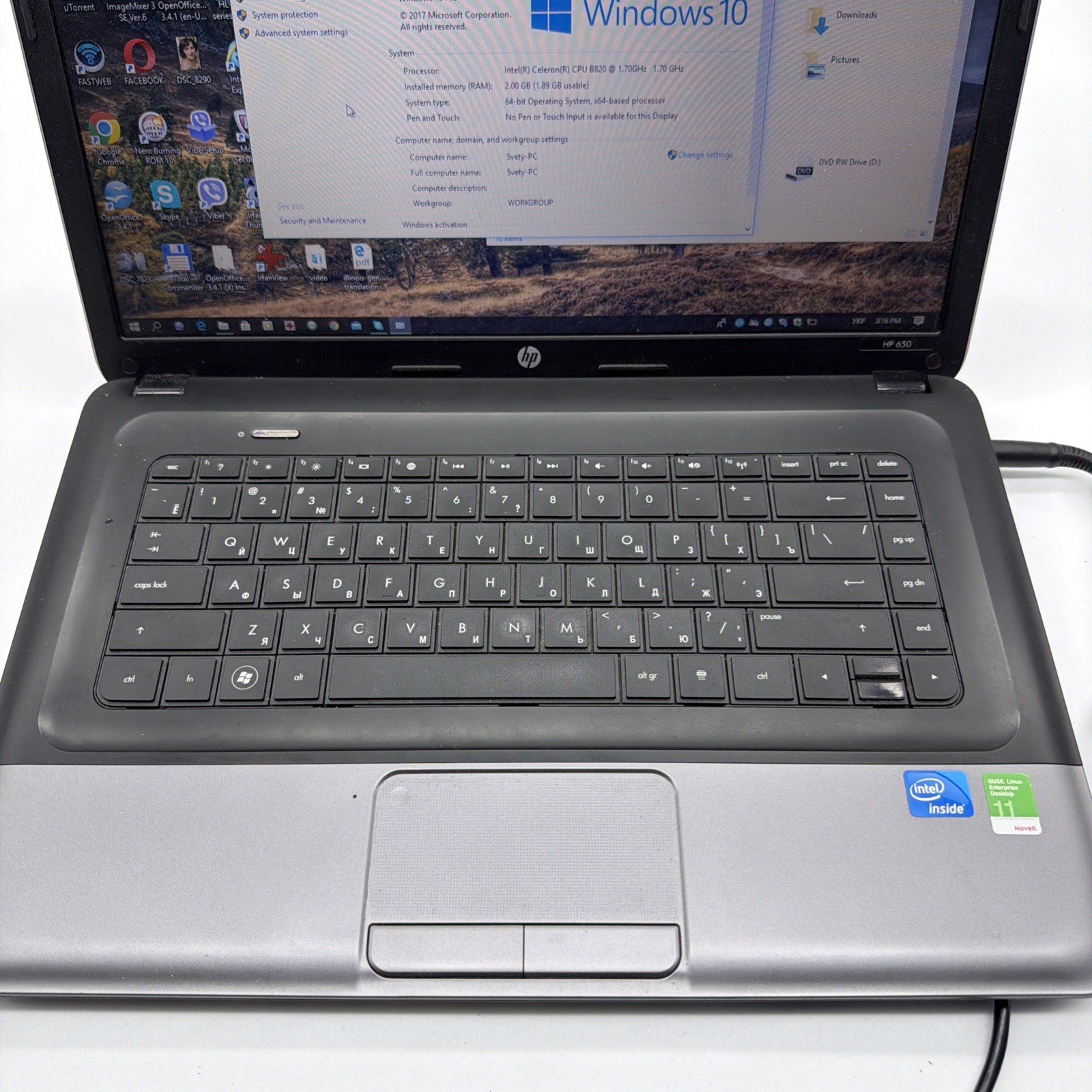 HP Notebook 650 320GB HDD Celeron B820 2GB RAM 15.6″ Laptop ( 650 ) USED