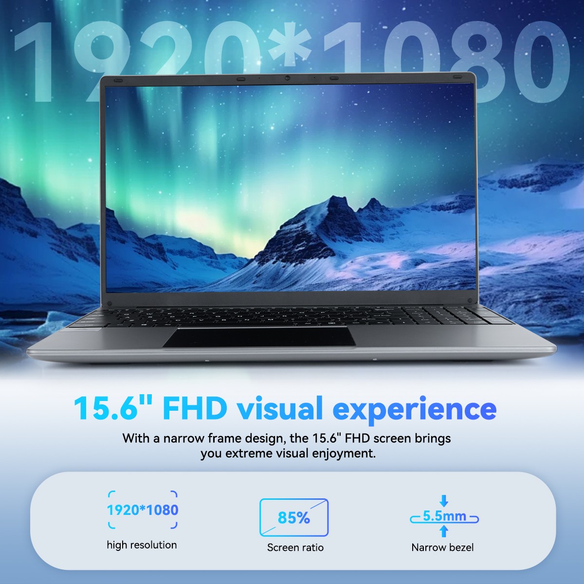 2026 15.6 inch Laptop 16GB+512GB Windows 11 Computers WiFi, Bluetooth, Type-C