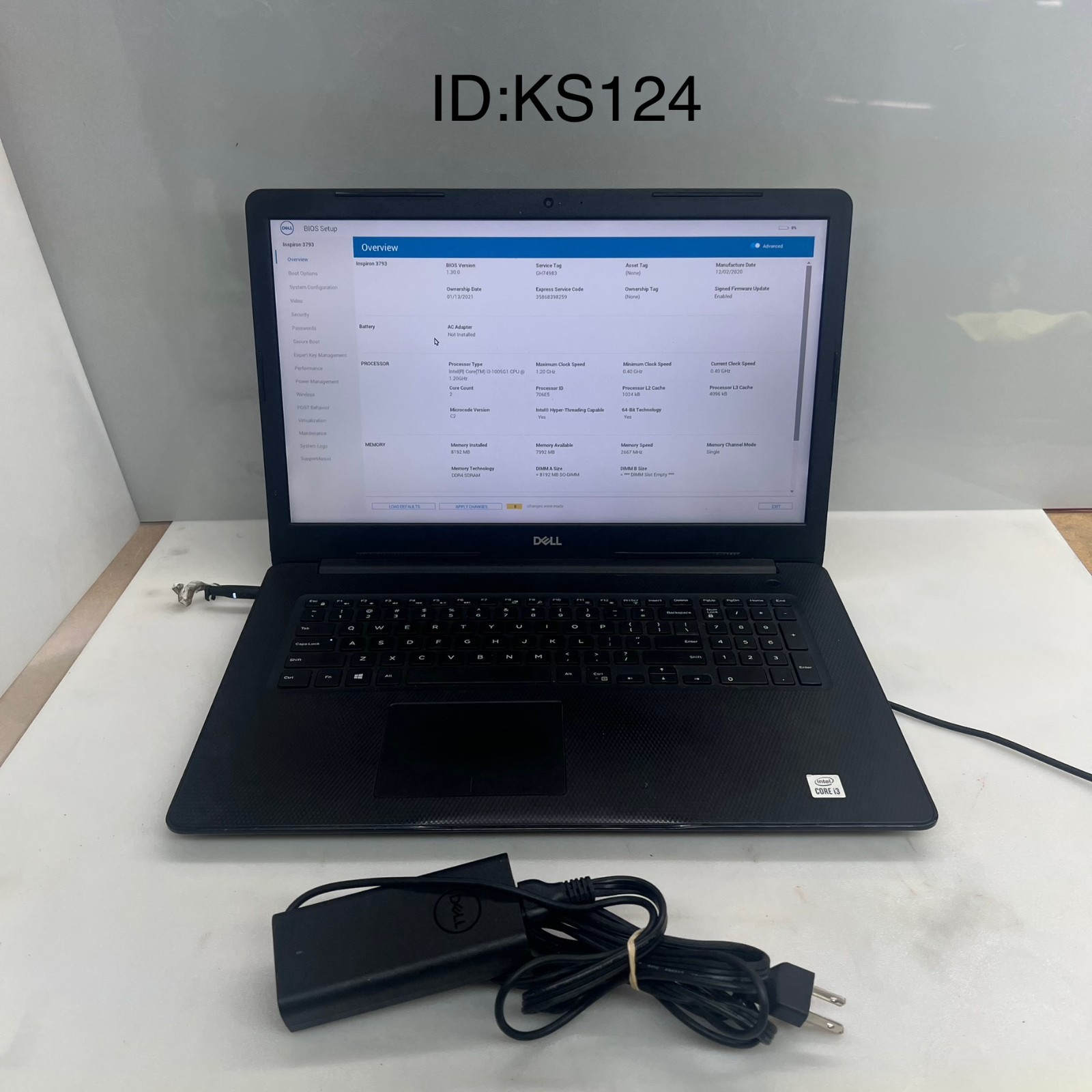 DELL INSPIRON 3793 i3-1005G1 @ 1.20GHz 8GB RAM NO OS/SSD WCHARGER *READ